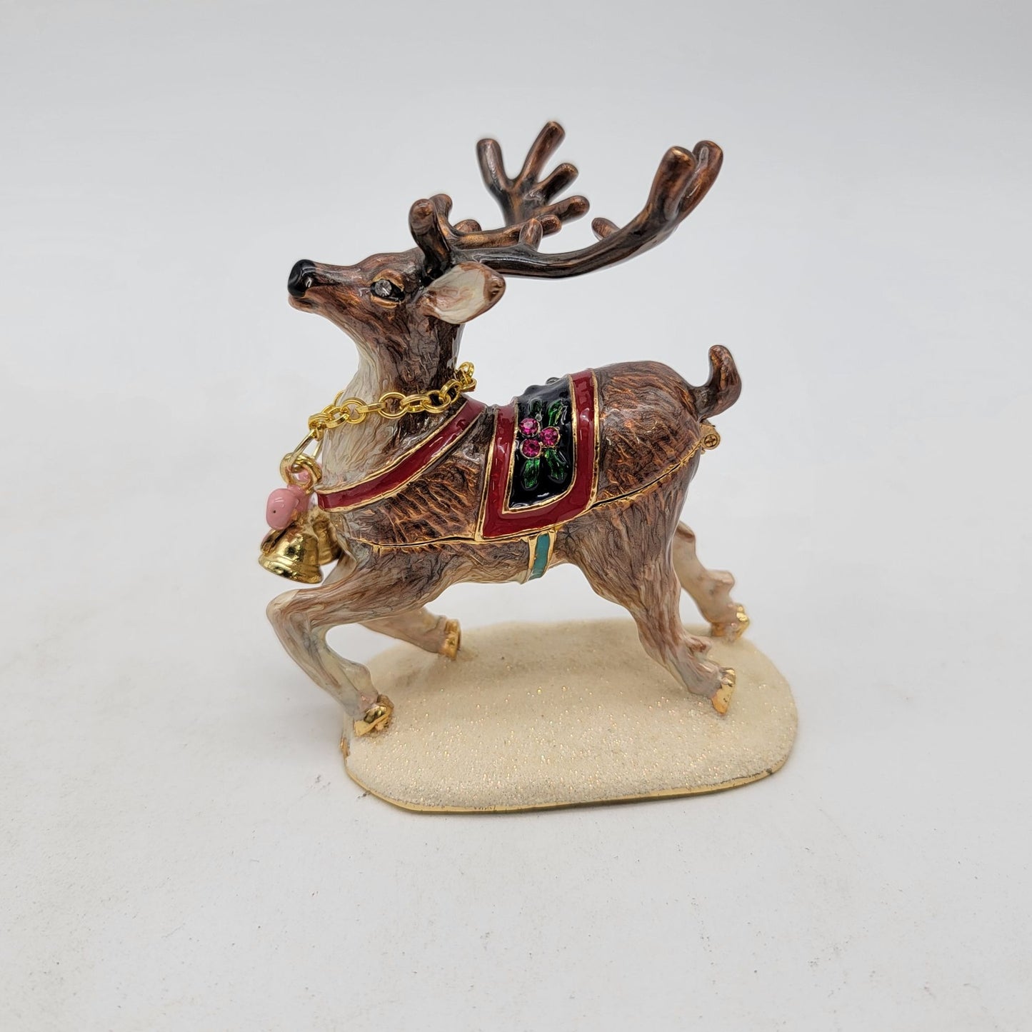 Objet D'Art  "Prancer" Christmas Reindeer Jeweled Enameled Trinket Box Release #190