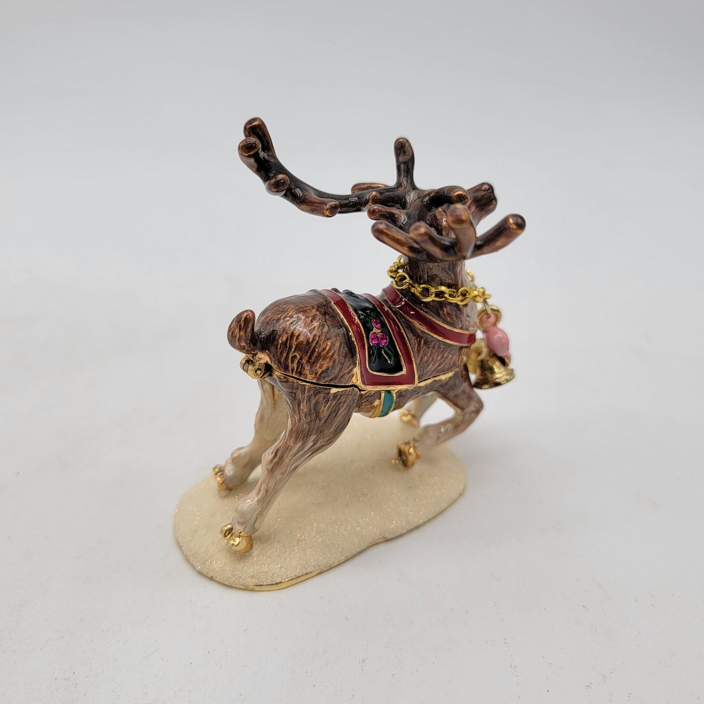 Objet D'Art  "Prancer" Christmas Reindeer Jeweled Enameled Trinket Box Release #190