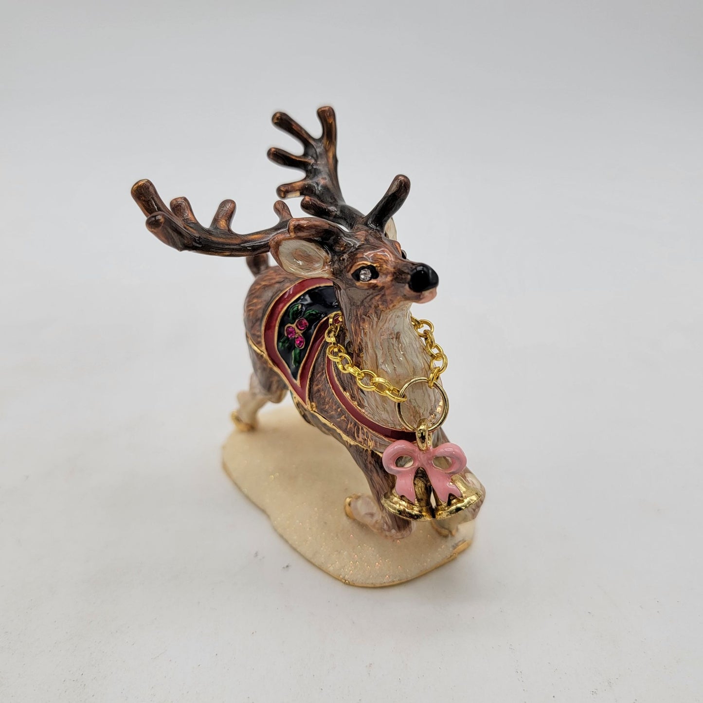 Objet D'Art  "Prancer" Christmas Reindeer Jeweled Enameled Trinket Box Release #190