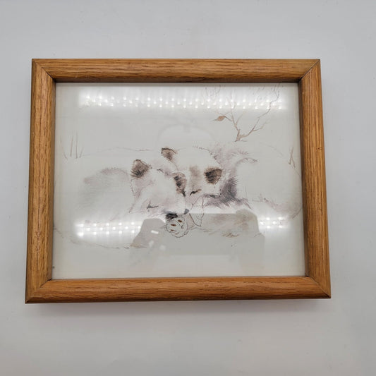 Vintage Sleeping Foxes Oak Framed Print