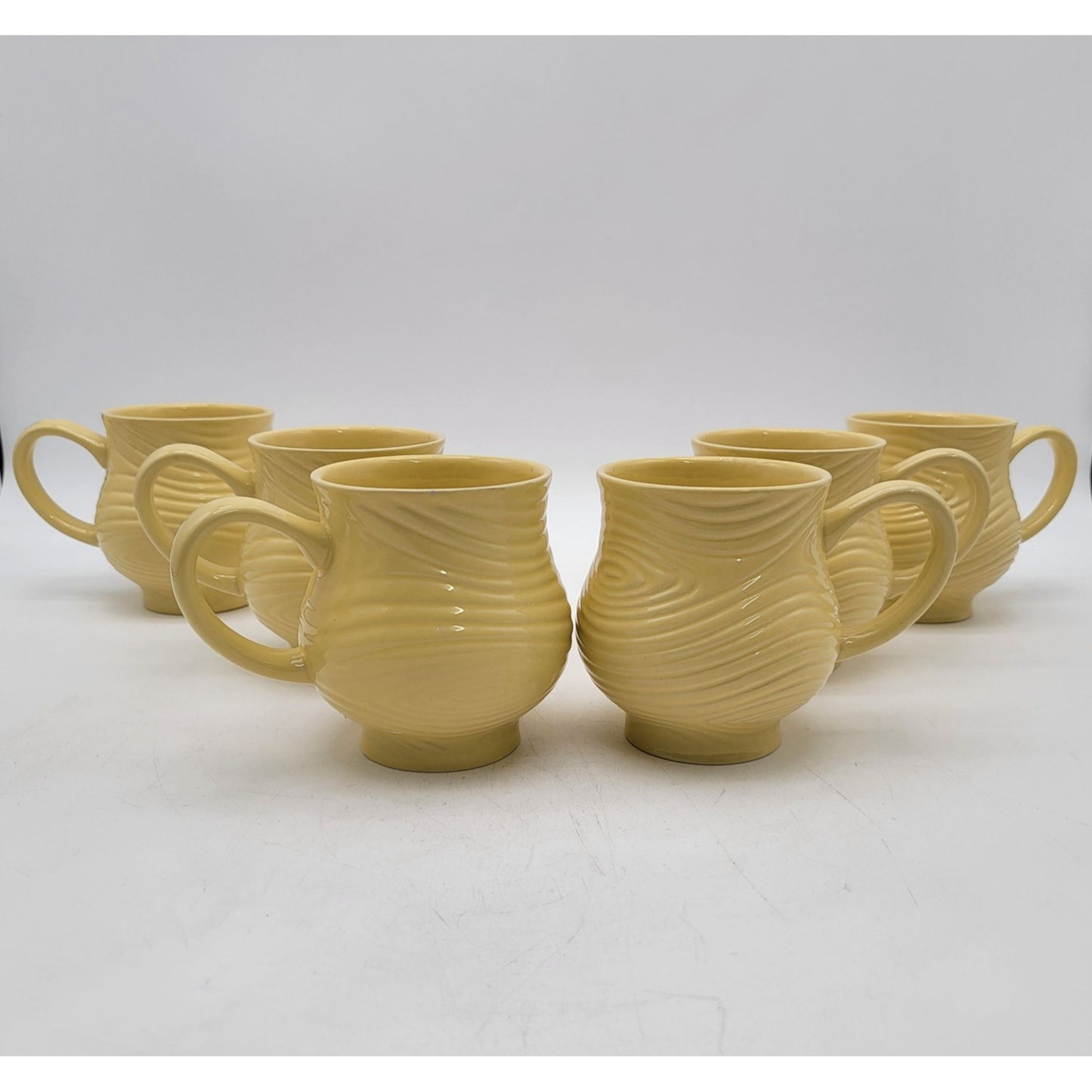 Temp-Tations Woodland Yellow Swirl Set Of 6 Ceramic Mugs 14 Oz