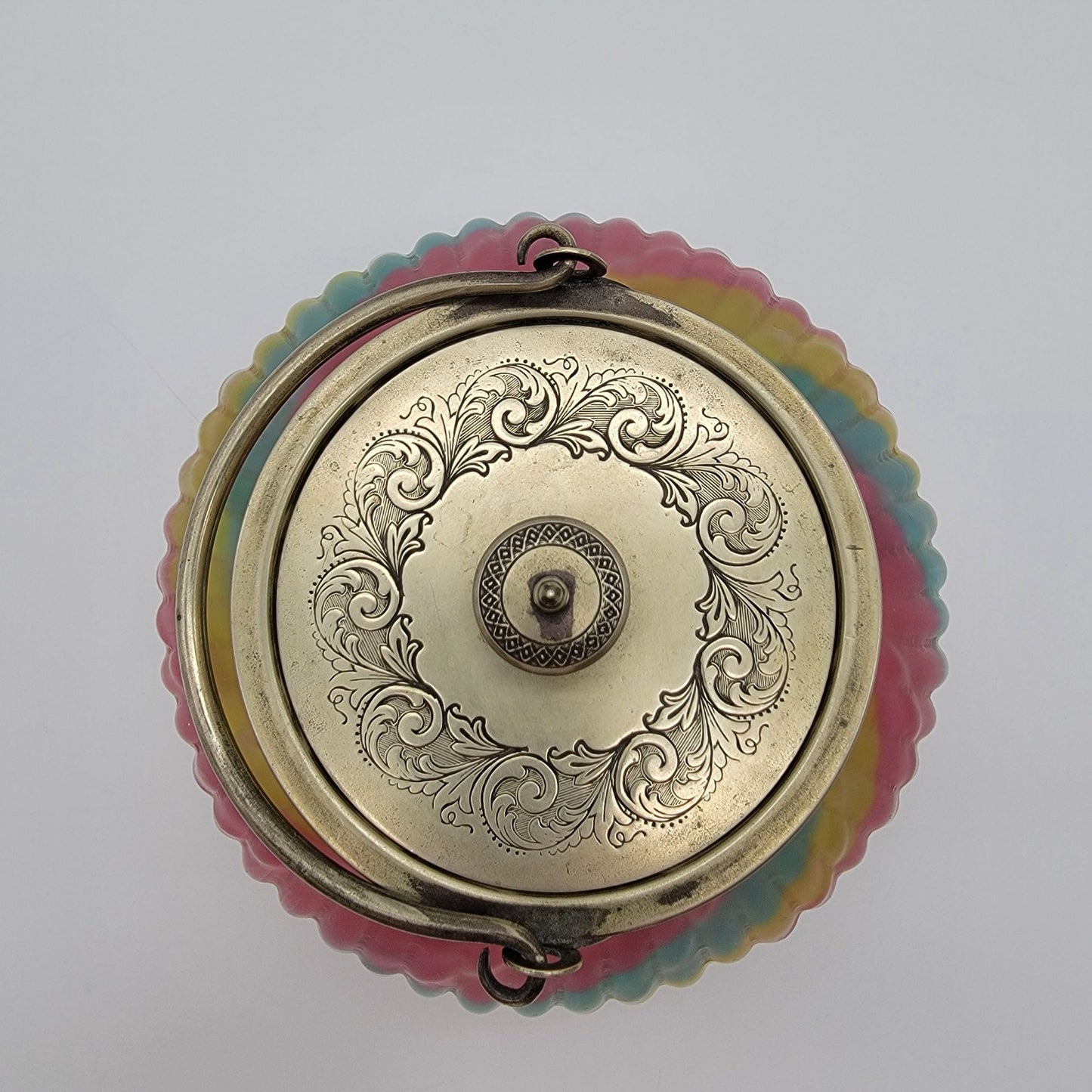Antique Victorian Harrach Peloton Rainbow Swirl Glass Biscuit Barrel Jar Sheffield Silver Plate Lid