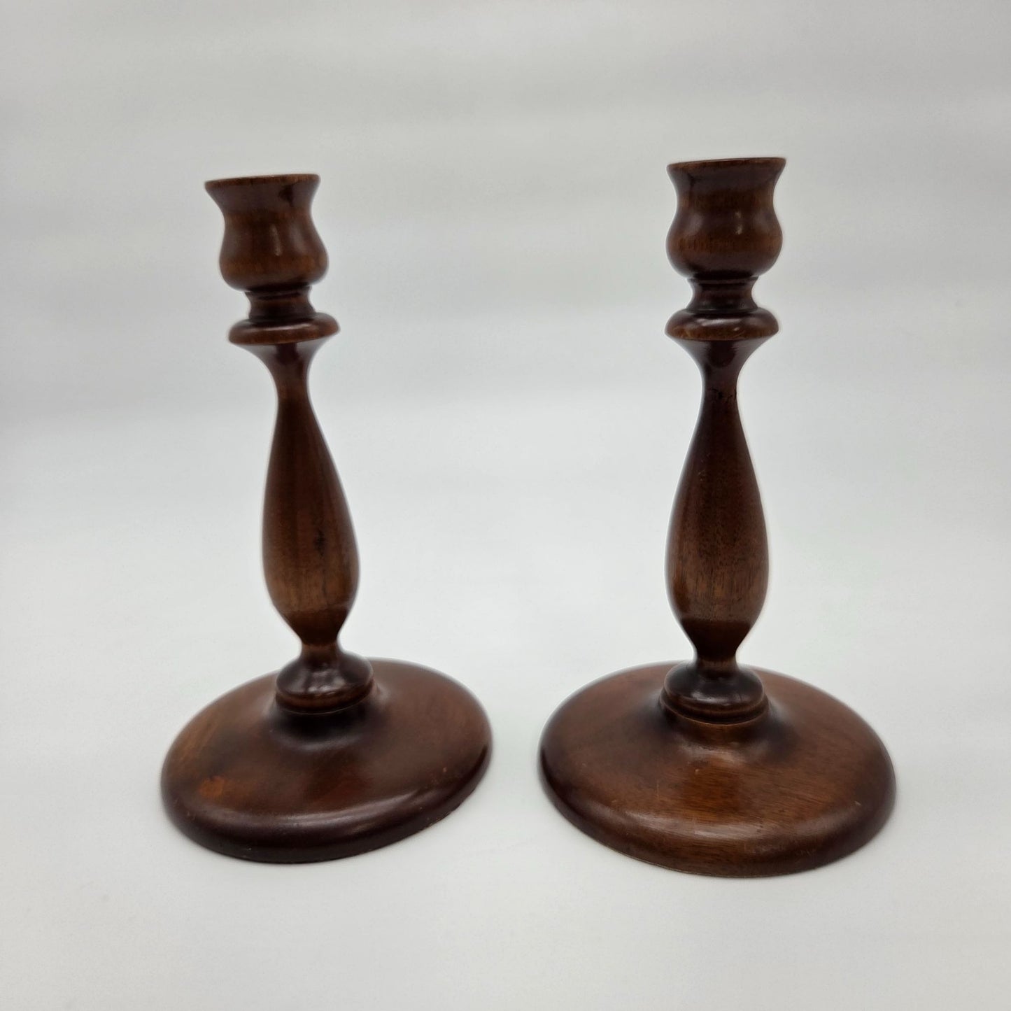 Pair of Vintage Early American Turned Wood Candlesticks
