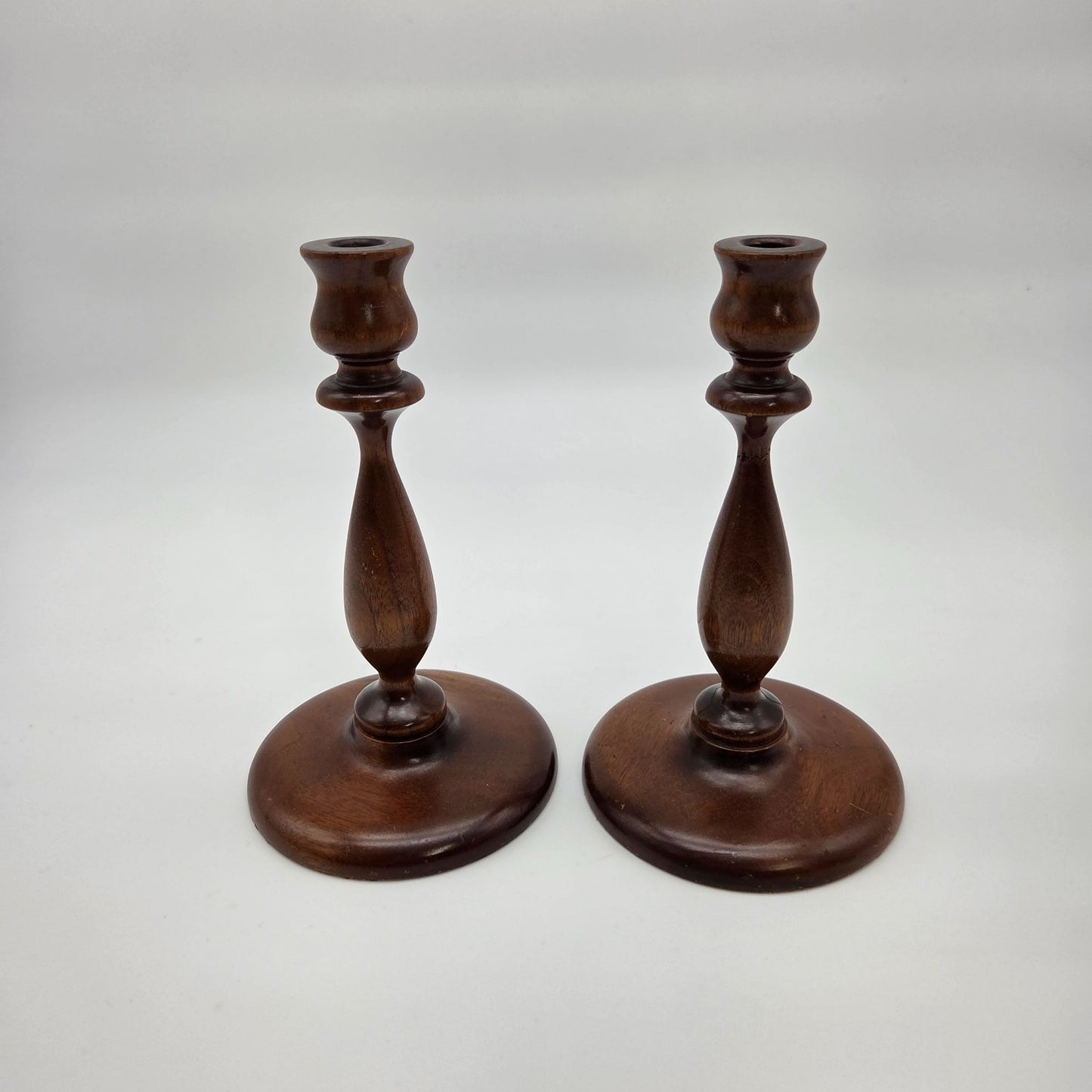 Pair of Vintage Early American Turned Wood Candlesticks