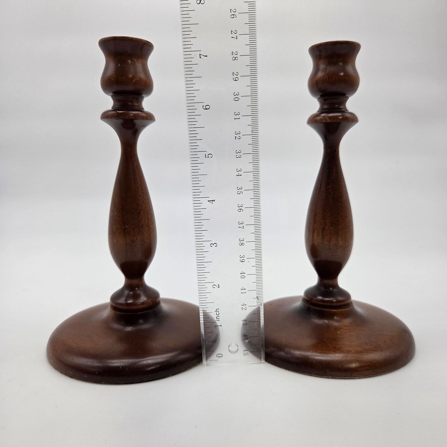 Pair of Vintage Early American Turned Wood Candlesticks