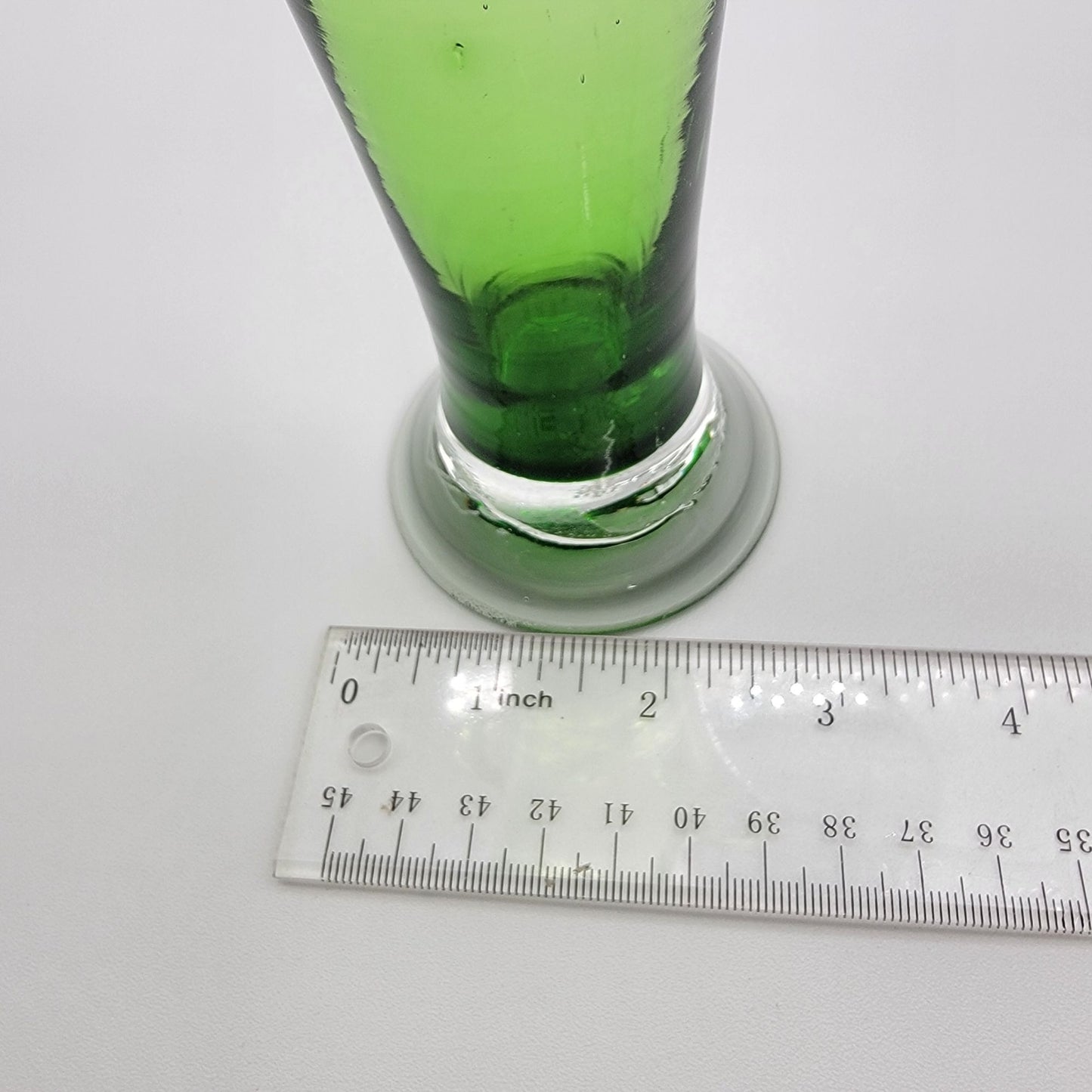 Vintage Mid Century Green Art Glass Ruffled Swung Vase