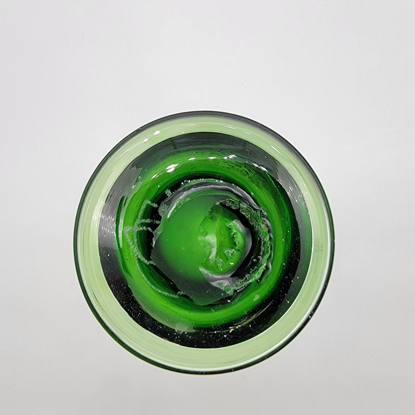 Vintage Mid Century Green Art Glass Ruffled Swung Vase