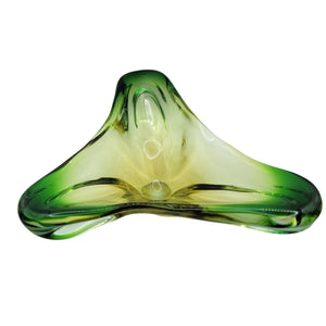 Mid Century Atomic Triangular Green Sommerso Art Glass Centerpiece Bowl