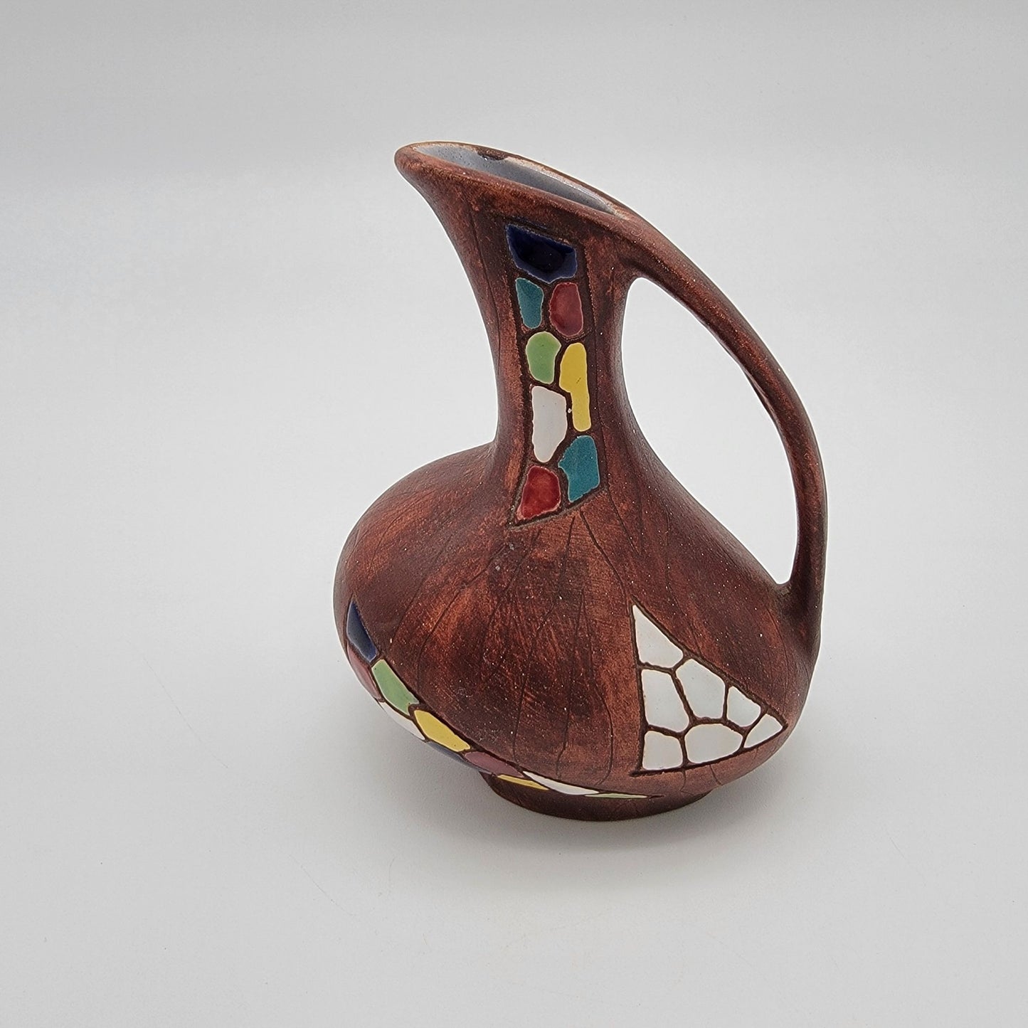 Vintage MCM Keramos Made in Israel Judaica Pottery Mosaic Ewer Pitcher