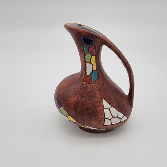 Vintage MCM Keramos Made in Israel Judaica Pottery Mosaic Ewer Pitcher