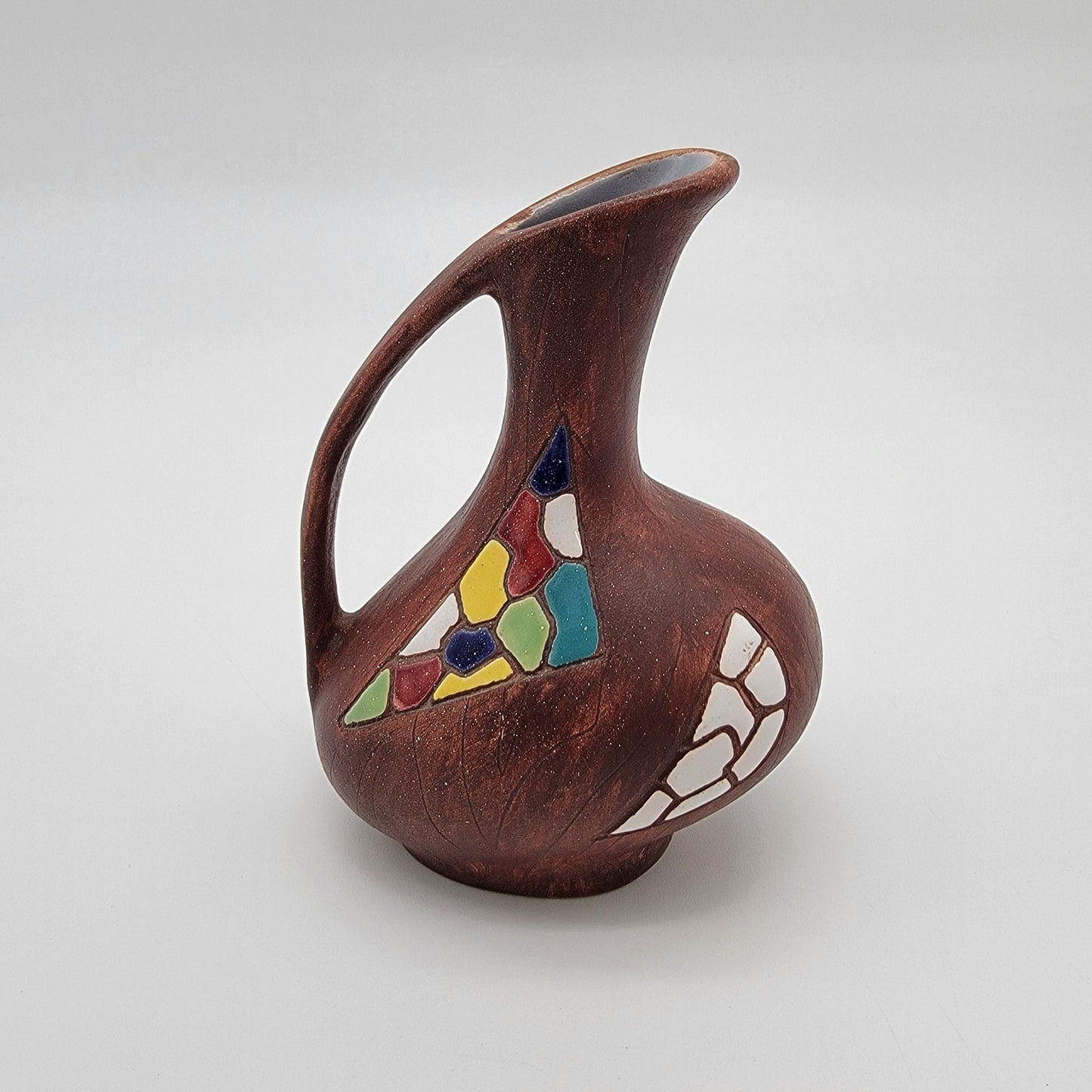 Vintage MCM Keramos Made in Israel Judaica Pottery Mosaic Ewer Pitcher