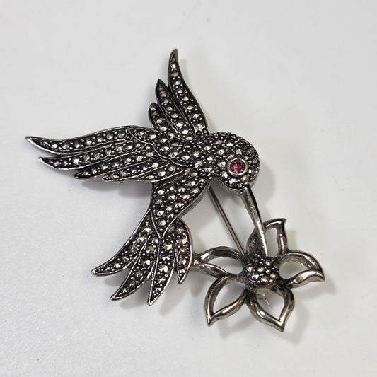 Vintage Avon Hummingbird Brooch Faux Marcasite