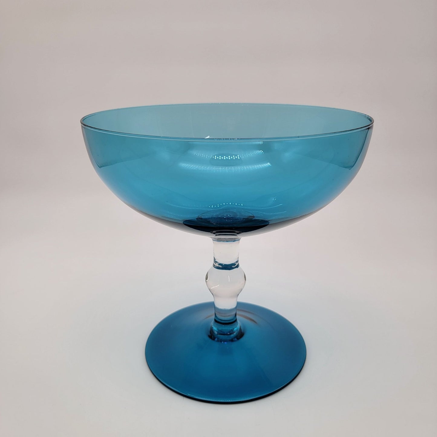 Vintage Mid Century Venetian Art Glass Blue Compote
