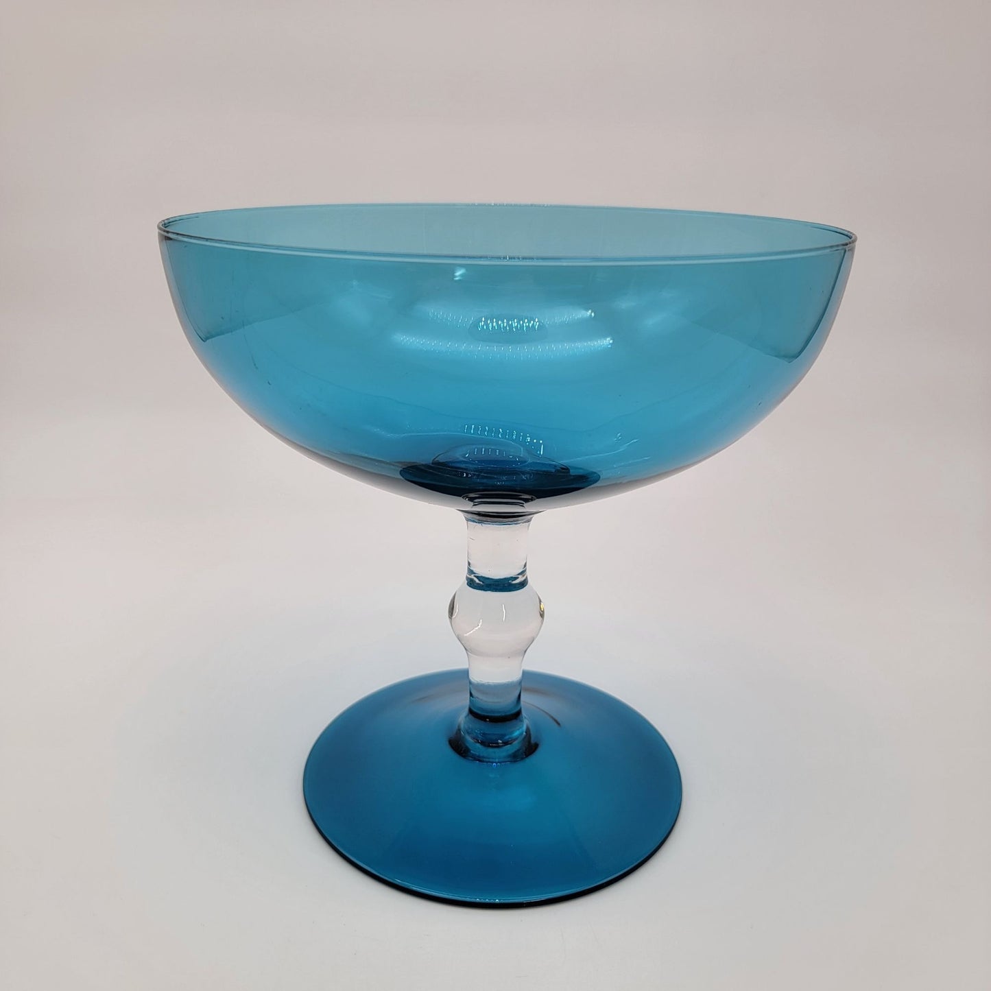Vintage Mid Century Venetian Art Glass Blue Compote
