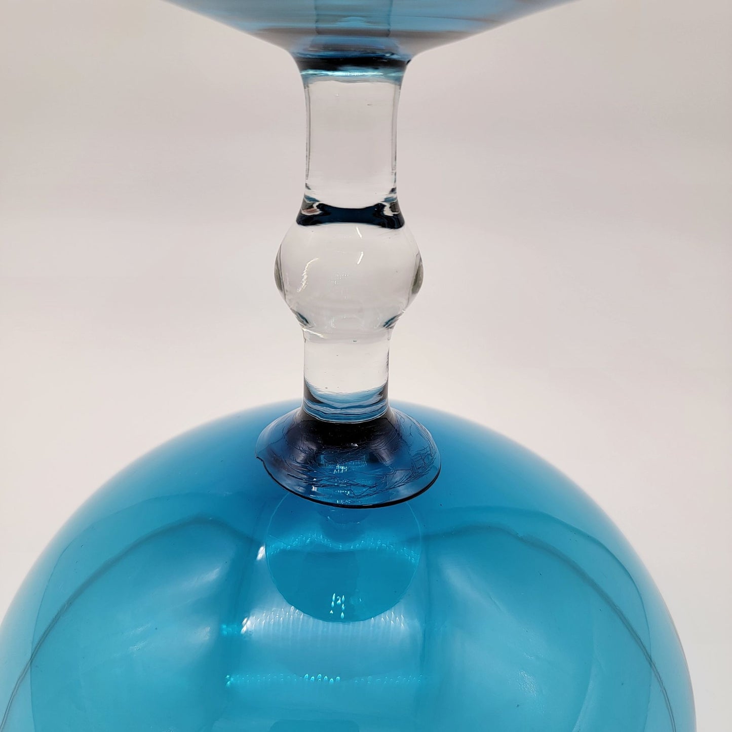 Vintage Mid Century Venetian Art Glass Blue Compote