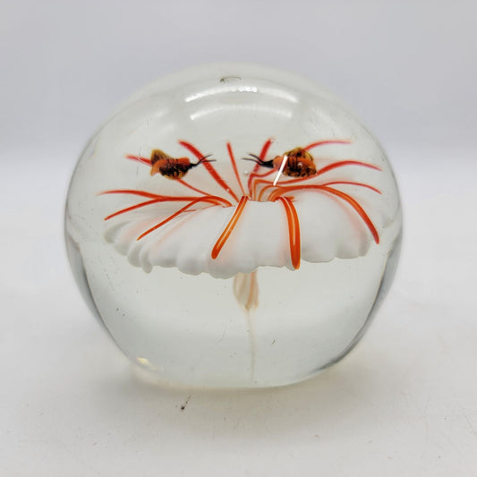 Art Glass Flower Paperweight Bees Butterflies