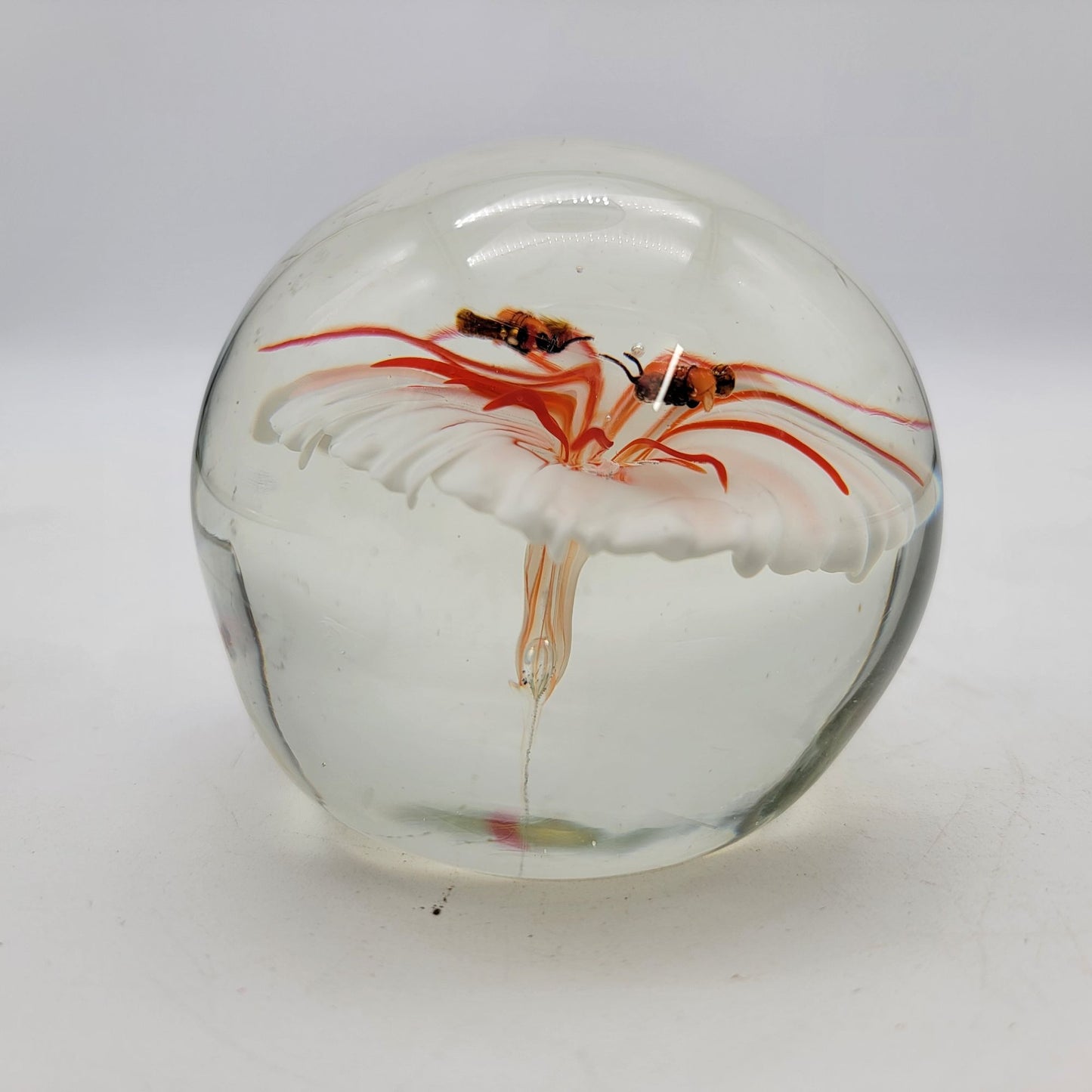Art Glass Flower Paperweight Bees Butterflies