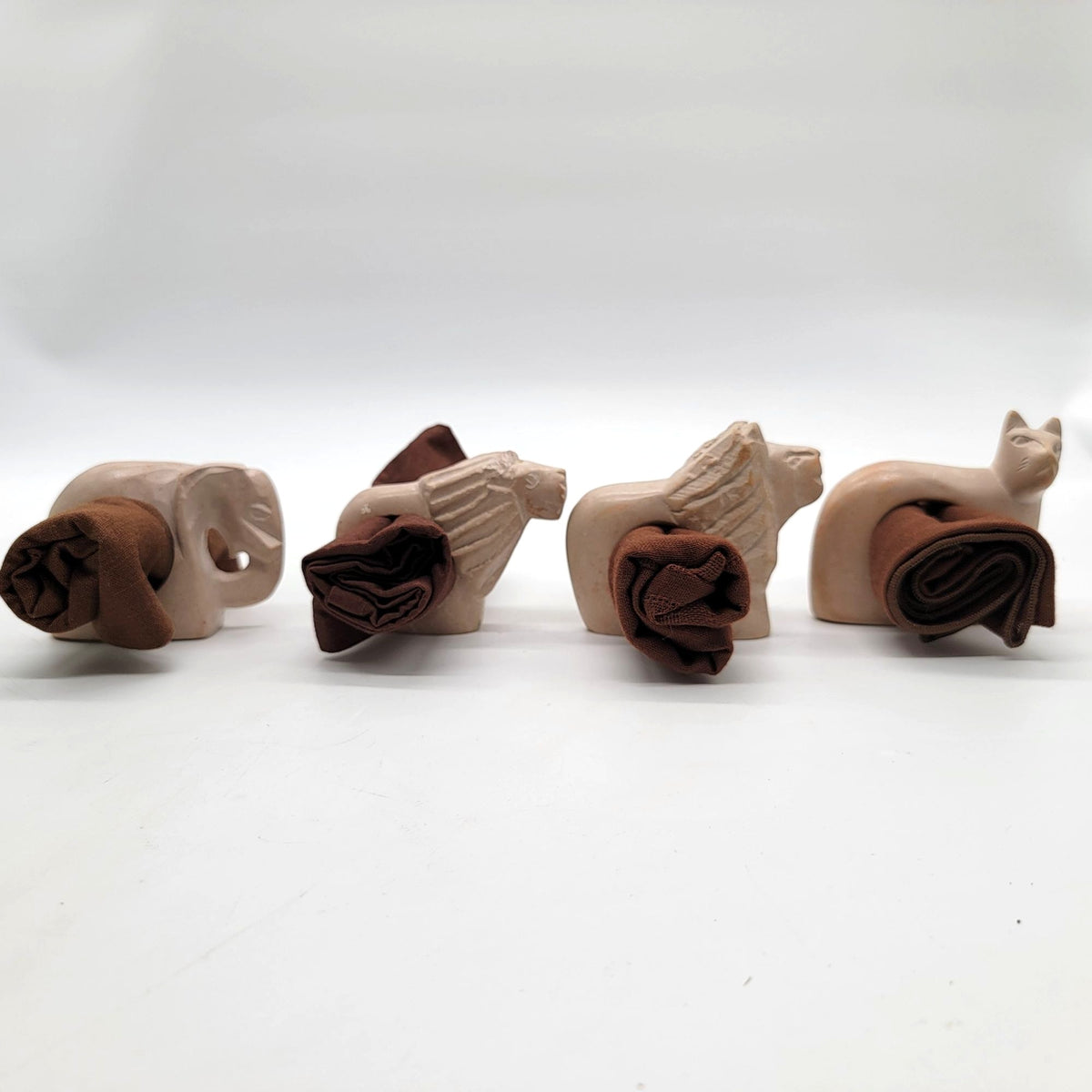 Vintage Carved Soapstone Animal Napkin Rings Set Of 4