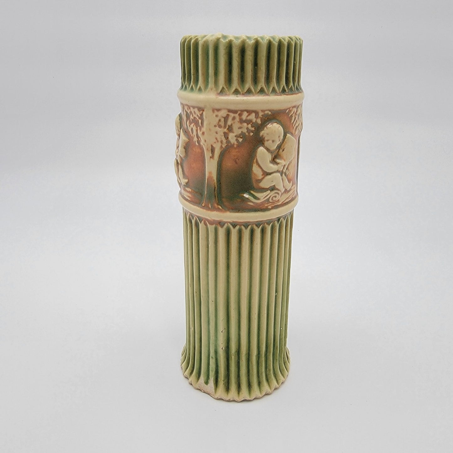 Antique 1916 Roseville Donatello Art Pottery Cherub Vase 109-12