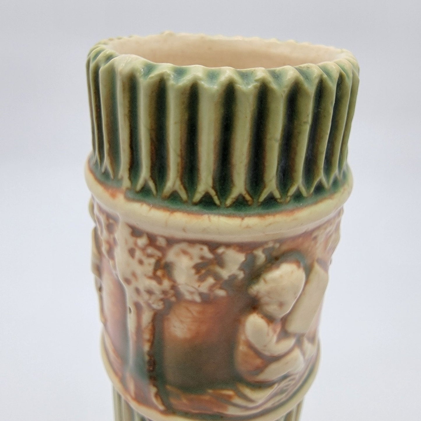 Antique 1916 Roseville Donatello Art Pottery Cherub Vase 109-12