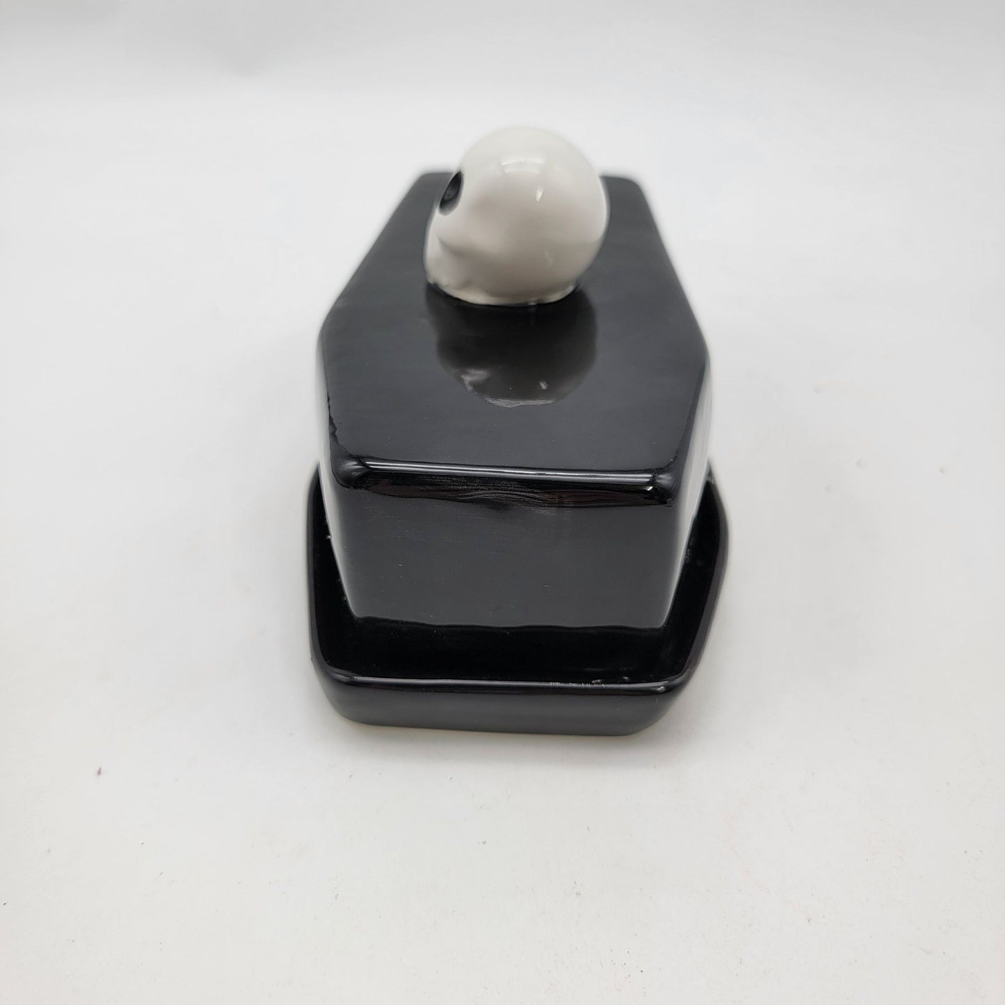 Salem St. Black Coffin-Shaped Butter Dish With Skull Handle