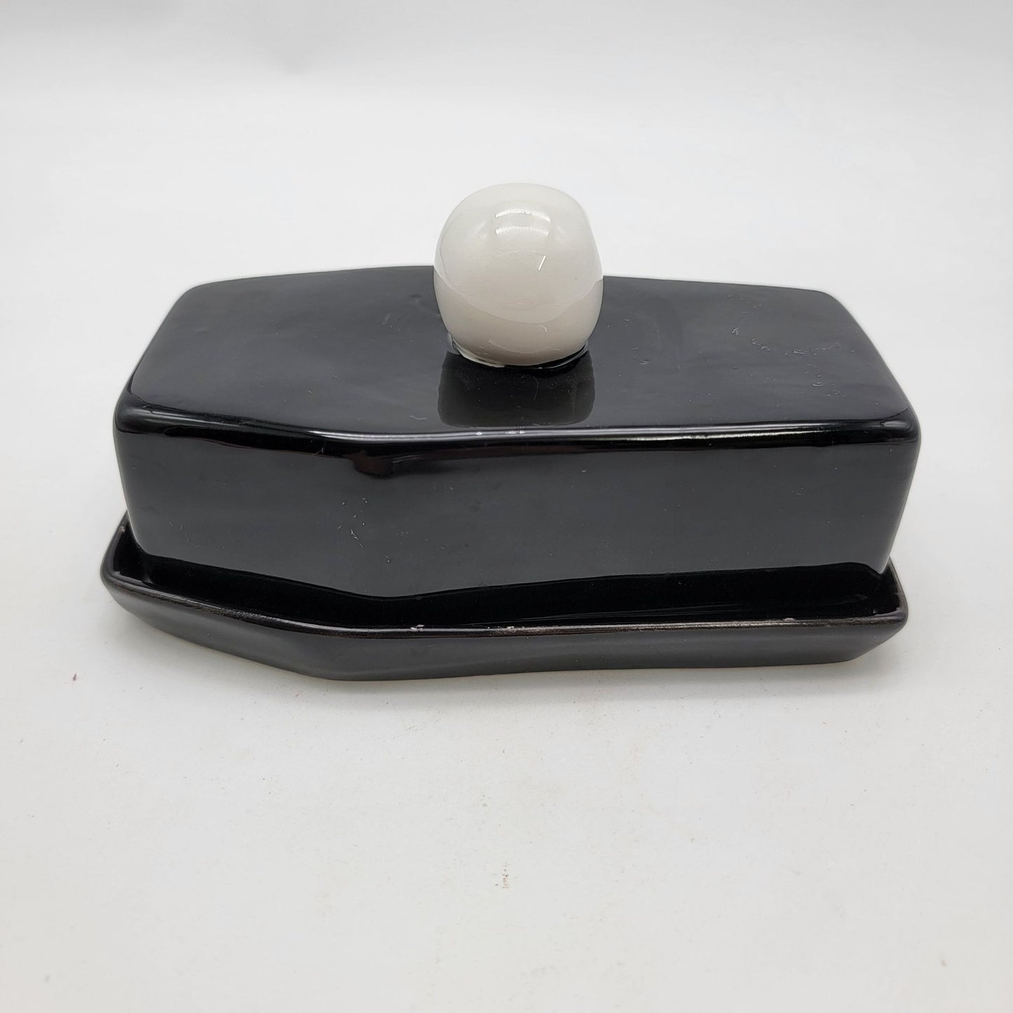 Salem St. Black Coffin-Shaped Butter Dish With Skull Handle