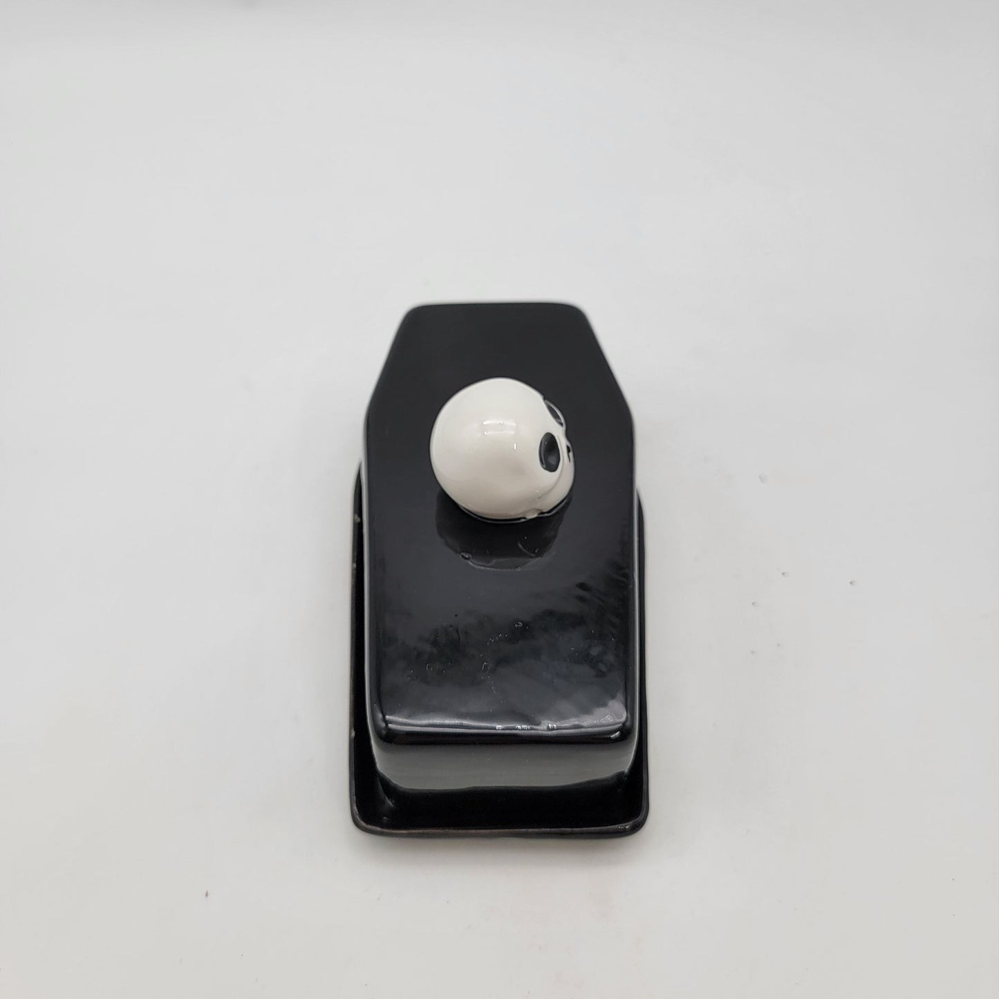 Salem St. Black Coffin-Shaped Butter Dish With Skull Handle