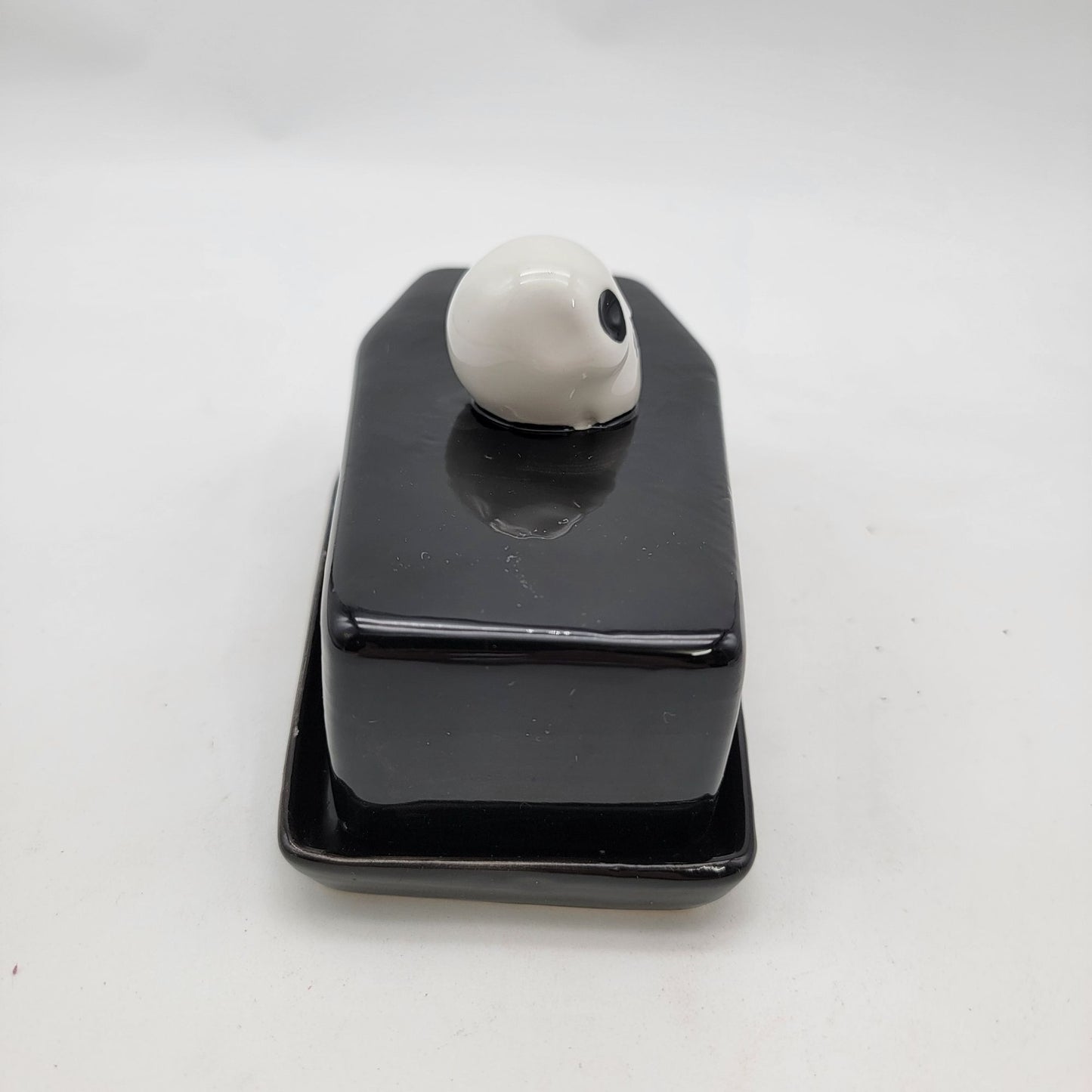 Salem St. Black Coffin-Shaped Butter Dish With Skull Handle