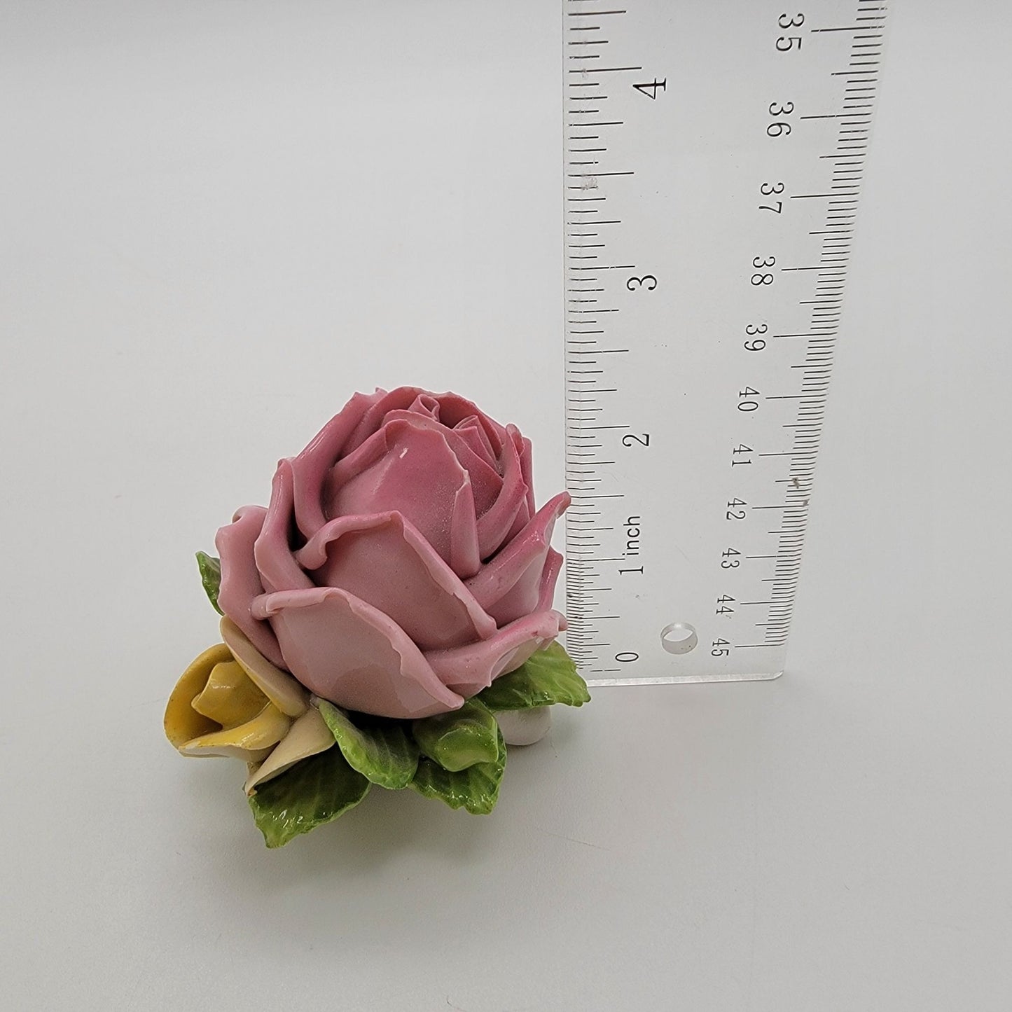 Set Of 3 Vintage Dresden Germany Porcelain Pink Rose Sculptures
