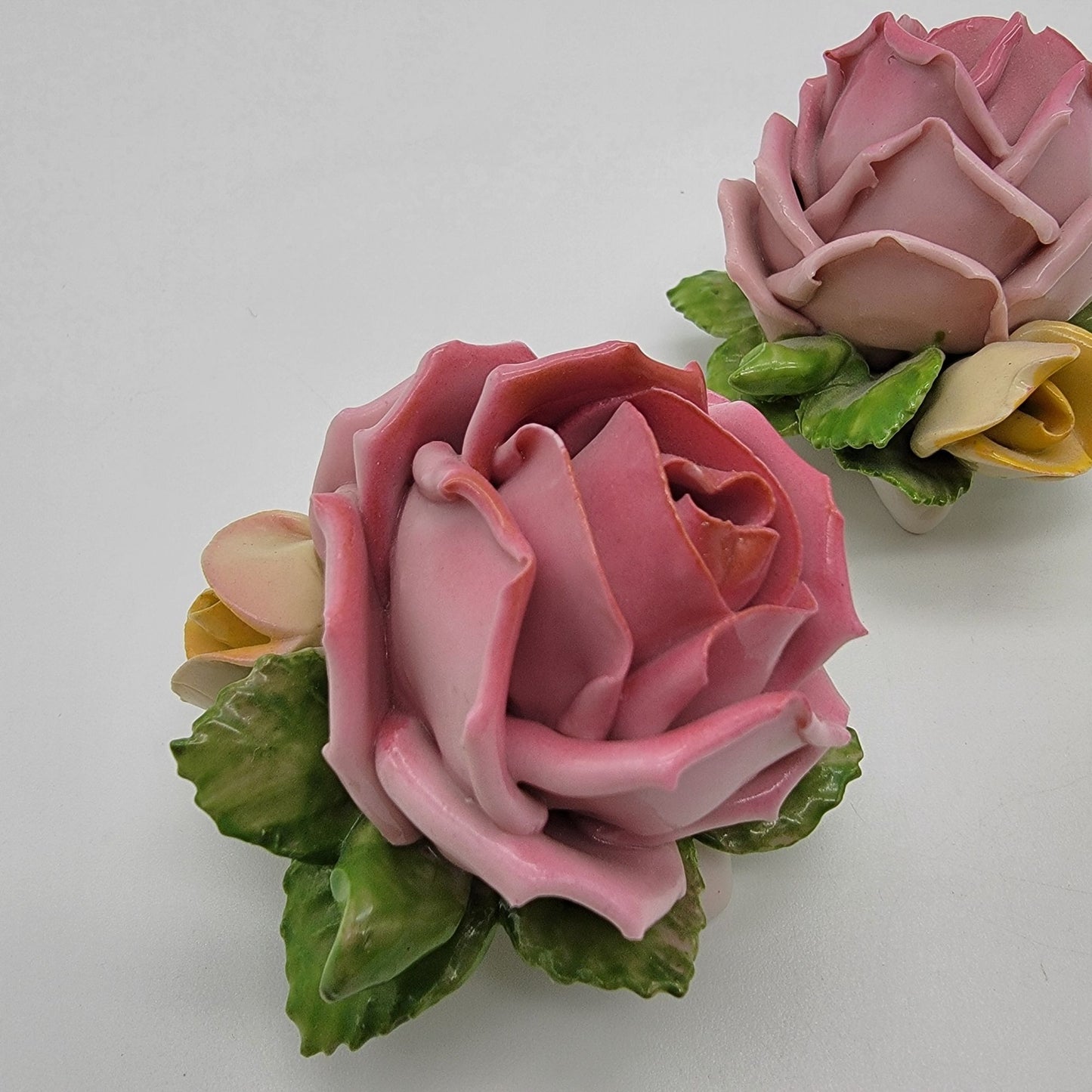 Set Of 3 Vintage Dresden Germany Porcelain Pink Rose Sculptures