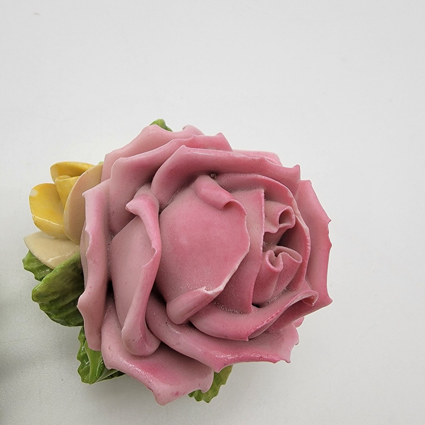Set Of 3 Vintage Dresden Germany Porcelain Pink Rose Sculptures