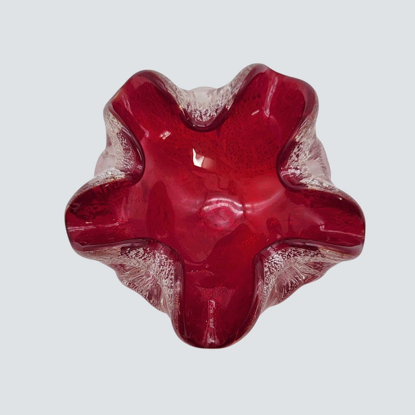 Barovier & Toso Murano Red And Silver Aventurine Glass Bowl