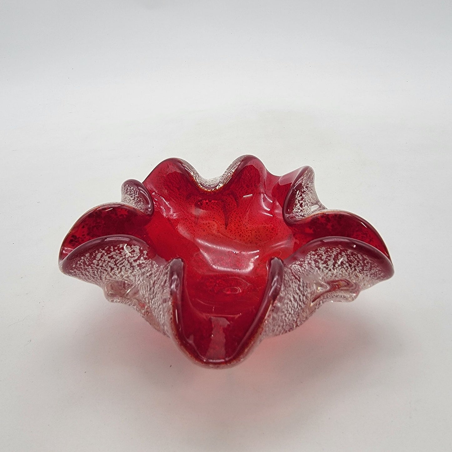 Barovier & Toso Murano Red And Silver Aventurine Glass Bowl