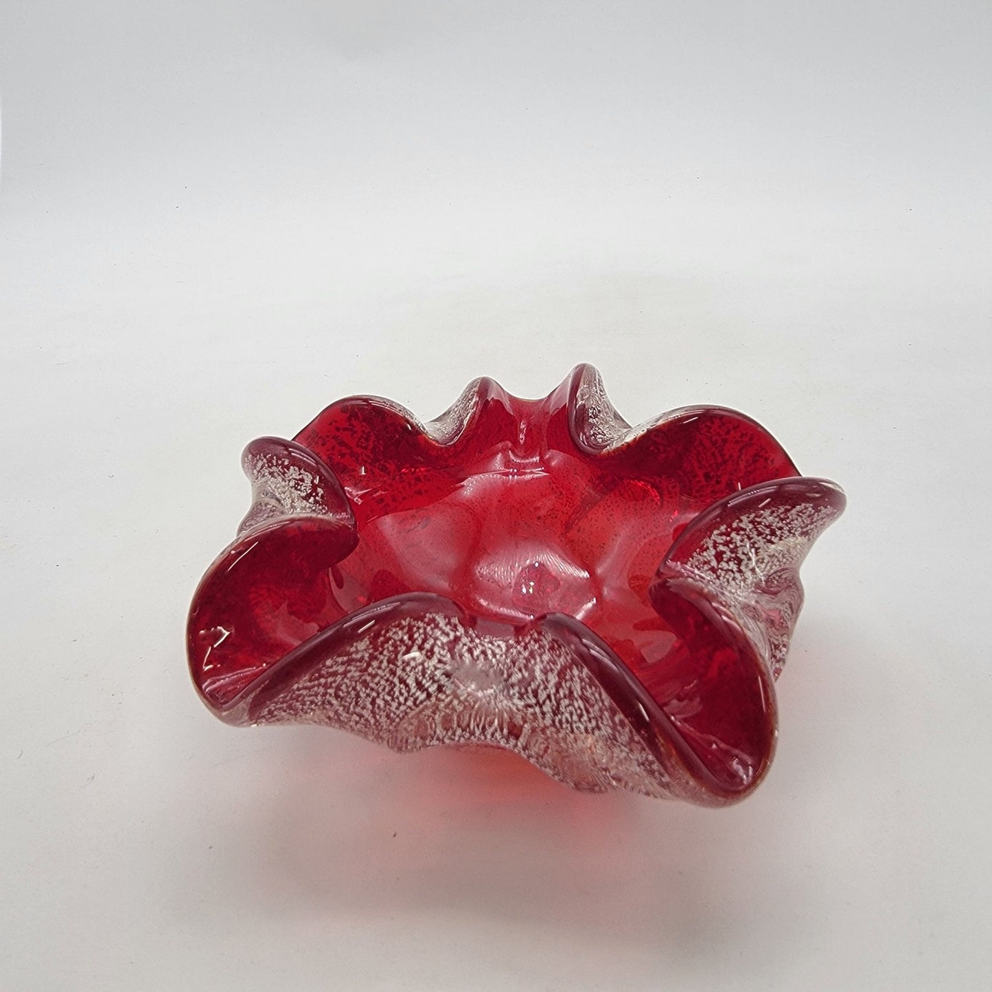 Barovier & Toso Murano Red And Silver Aventurine Glass Bowl