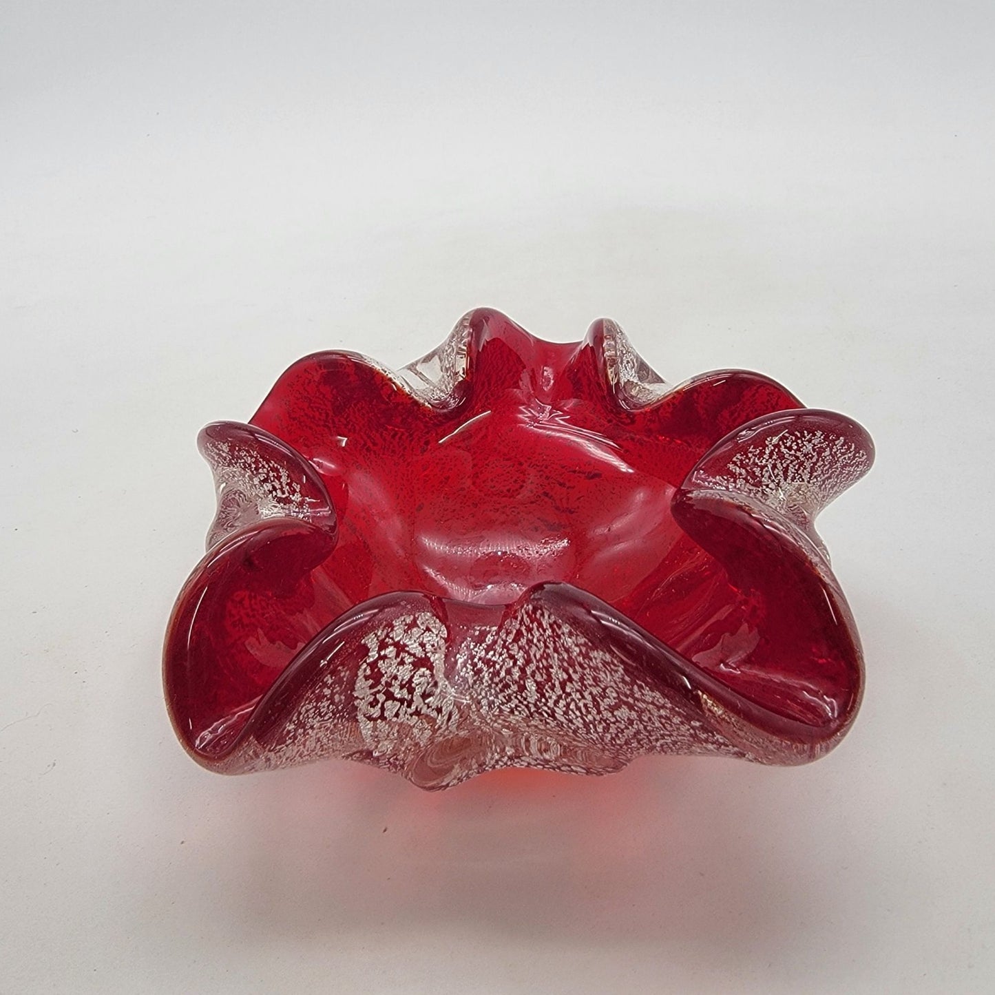 Barovier & Toso Murano Red And Silver Aventurine Glass Bowl