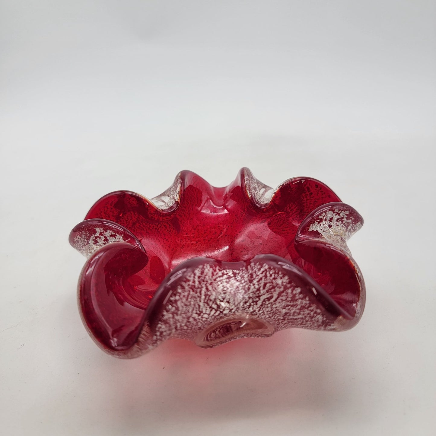 Barovier & Toso Murano Red And Silver Aventurine Glass Bowl