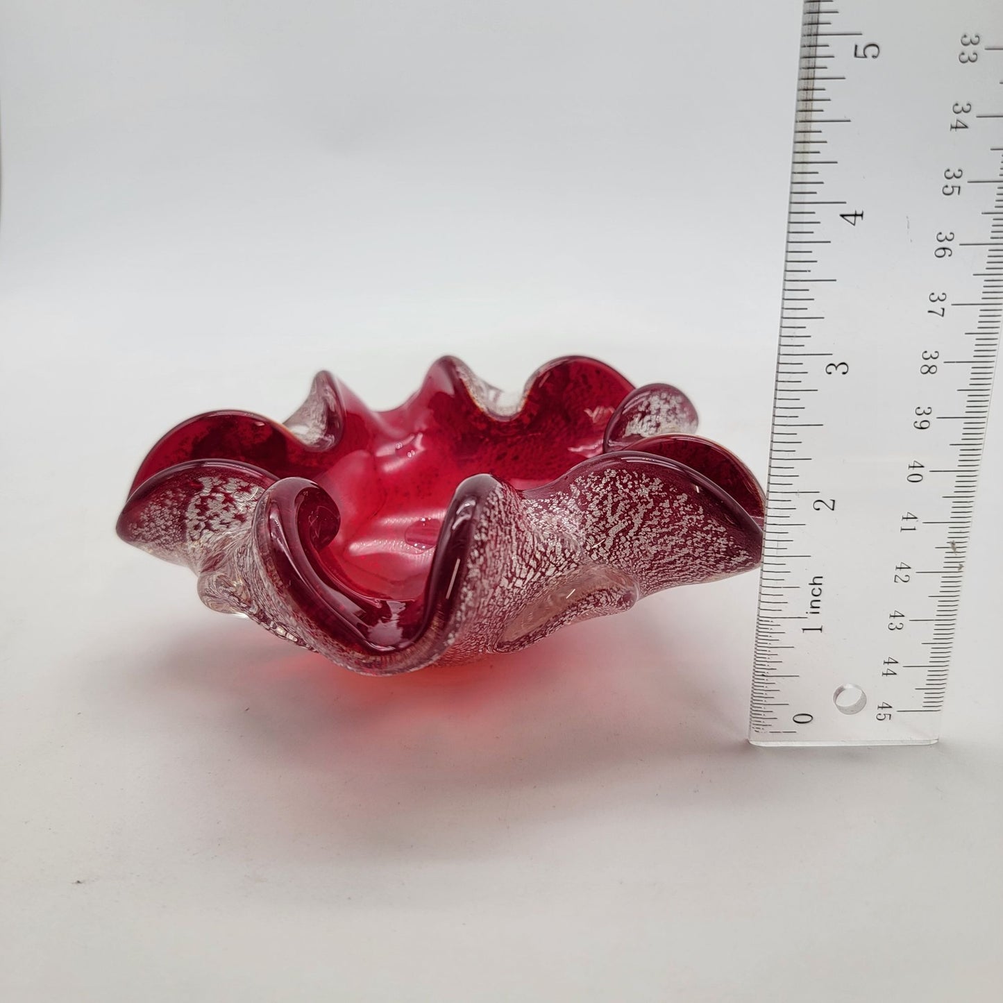 Barovier & Toso Murano Red And Silver Aventurine Glass Bowl