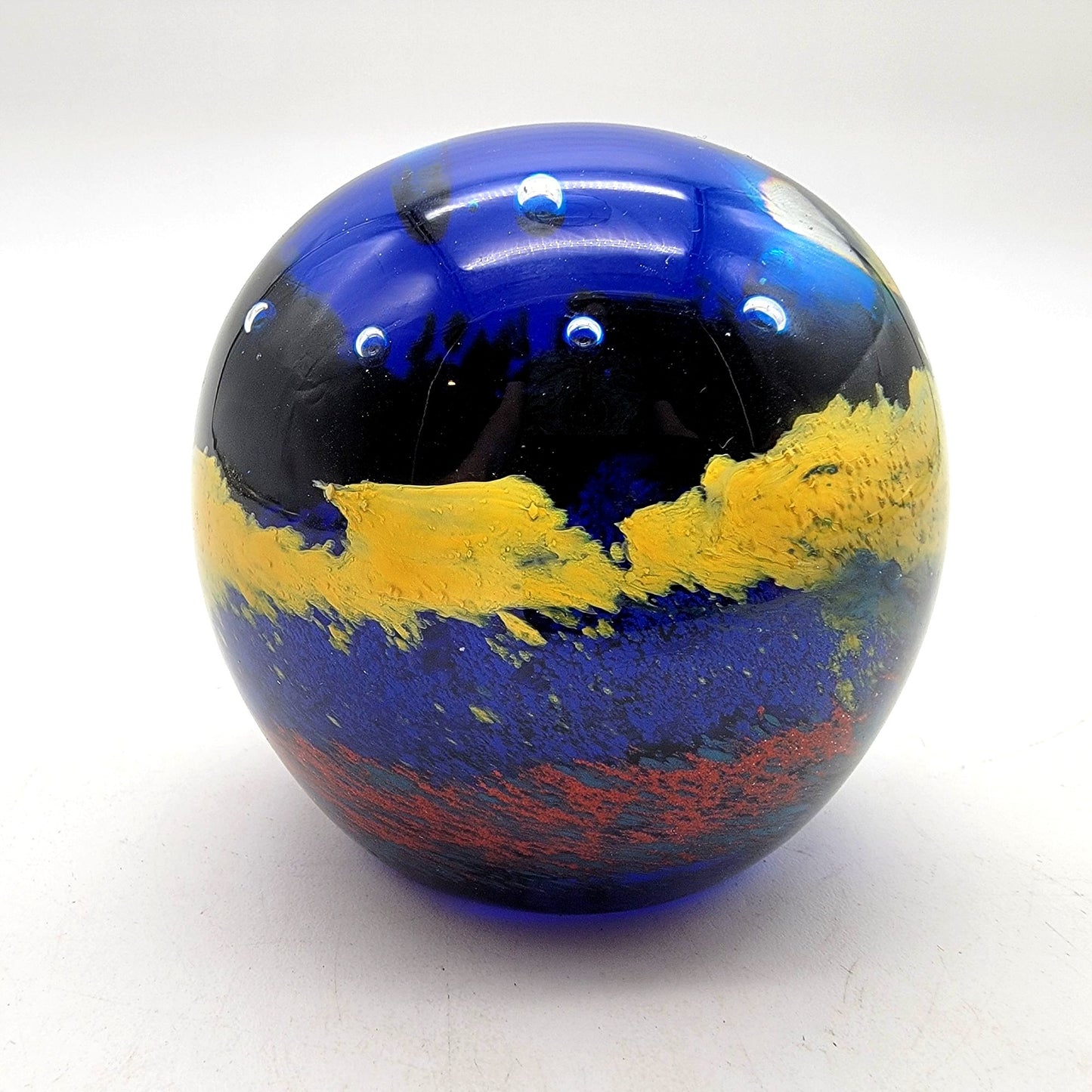 The Bombay Company Art Glass Paperweight Abstract Yellow & Blue