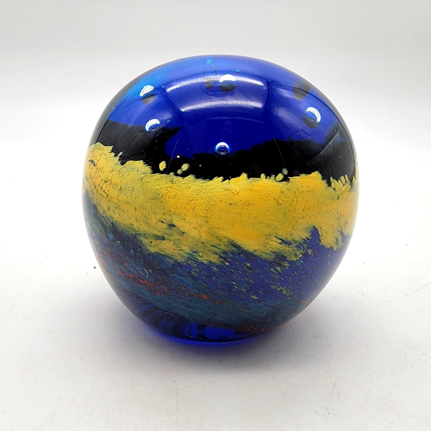 The Bombay Company Art Glass Paperweight Abstract Yellow & Blue
