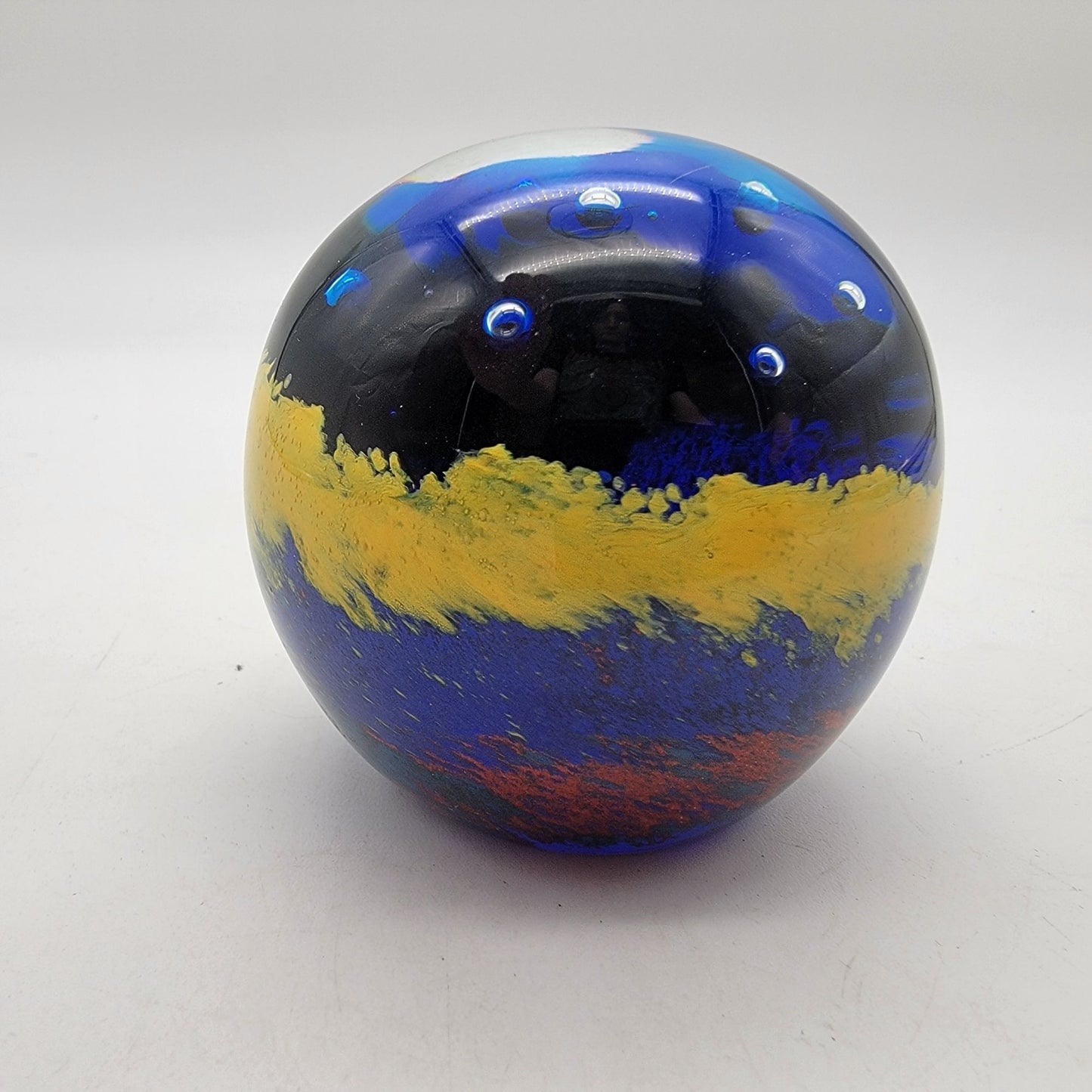 The Bombay Company Art Glass Paperweight Abstract Yellow & Blue