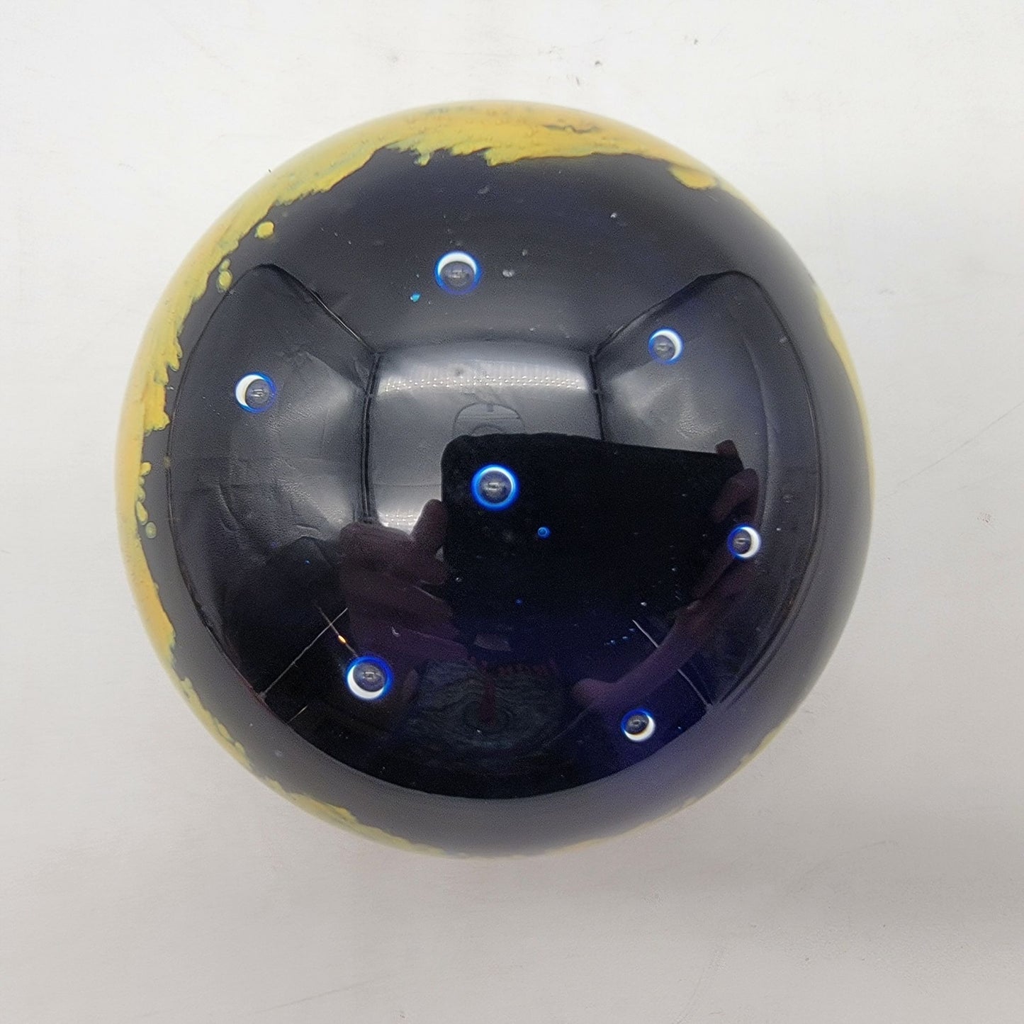 The Bombay Company Art Glass Paperweight Abstract Yellow & Blue