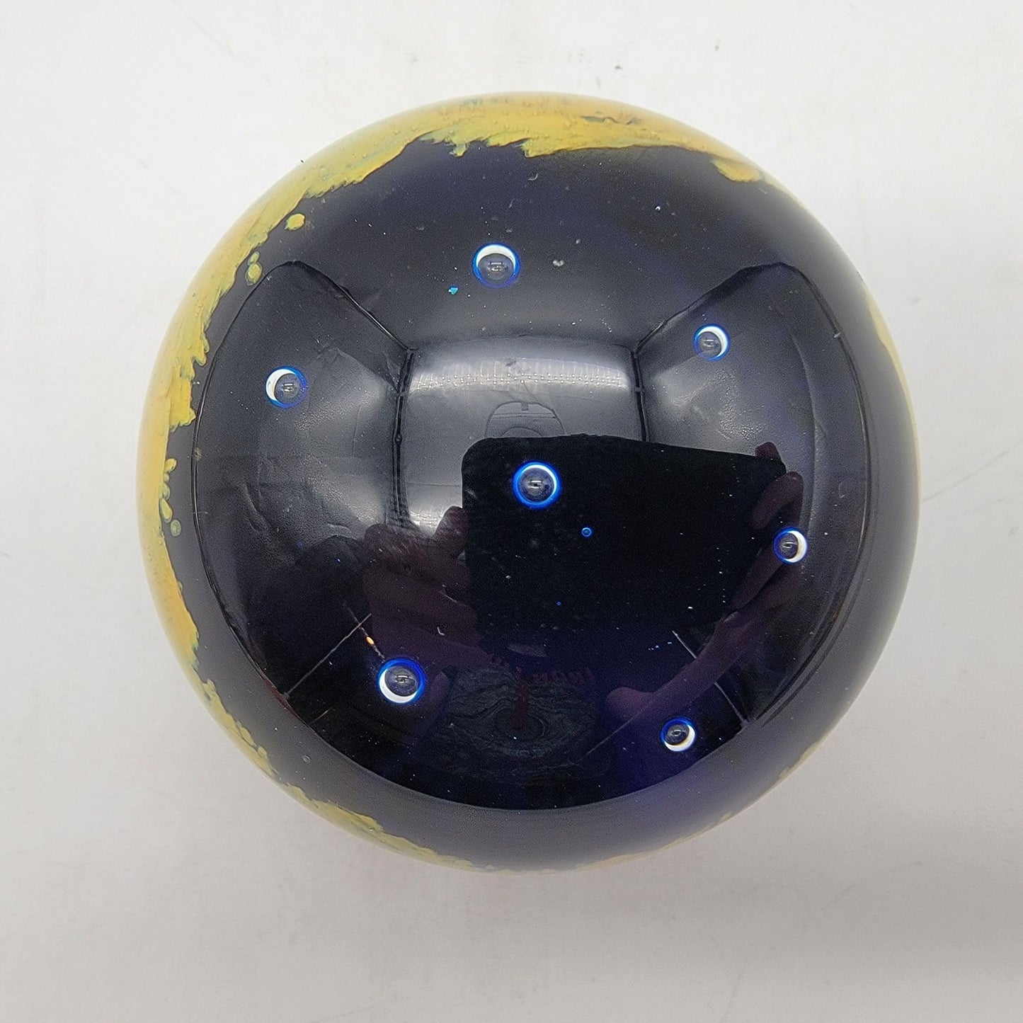 The Bombay Company Art Glass Paperweight Abstract Yellow & Blue