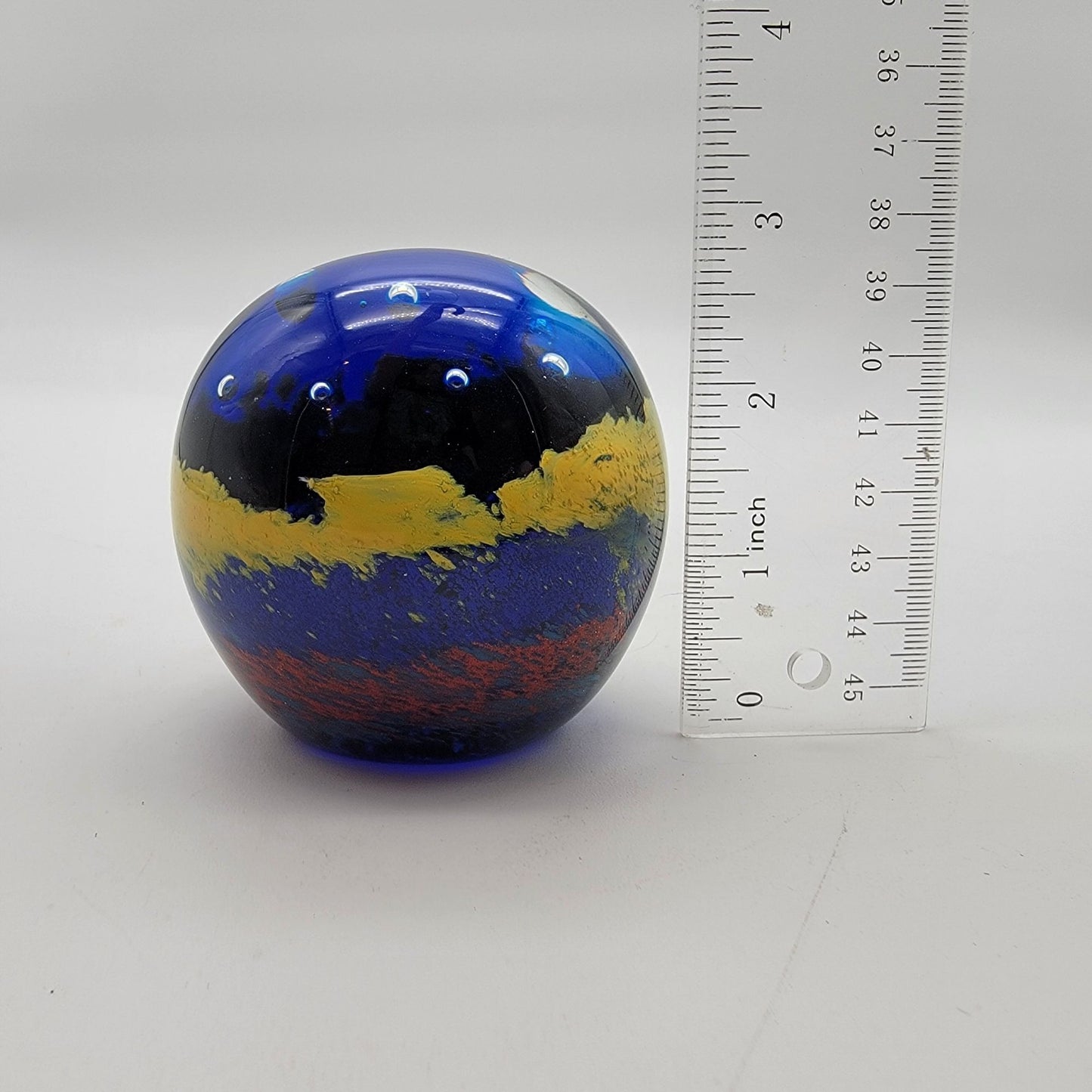The Bombay Company Art Glass Paperweight Abstract Yellow & Blue