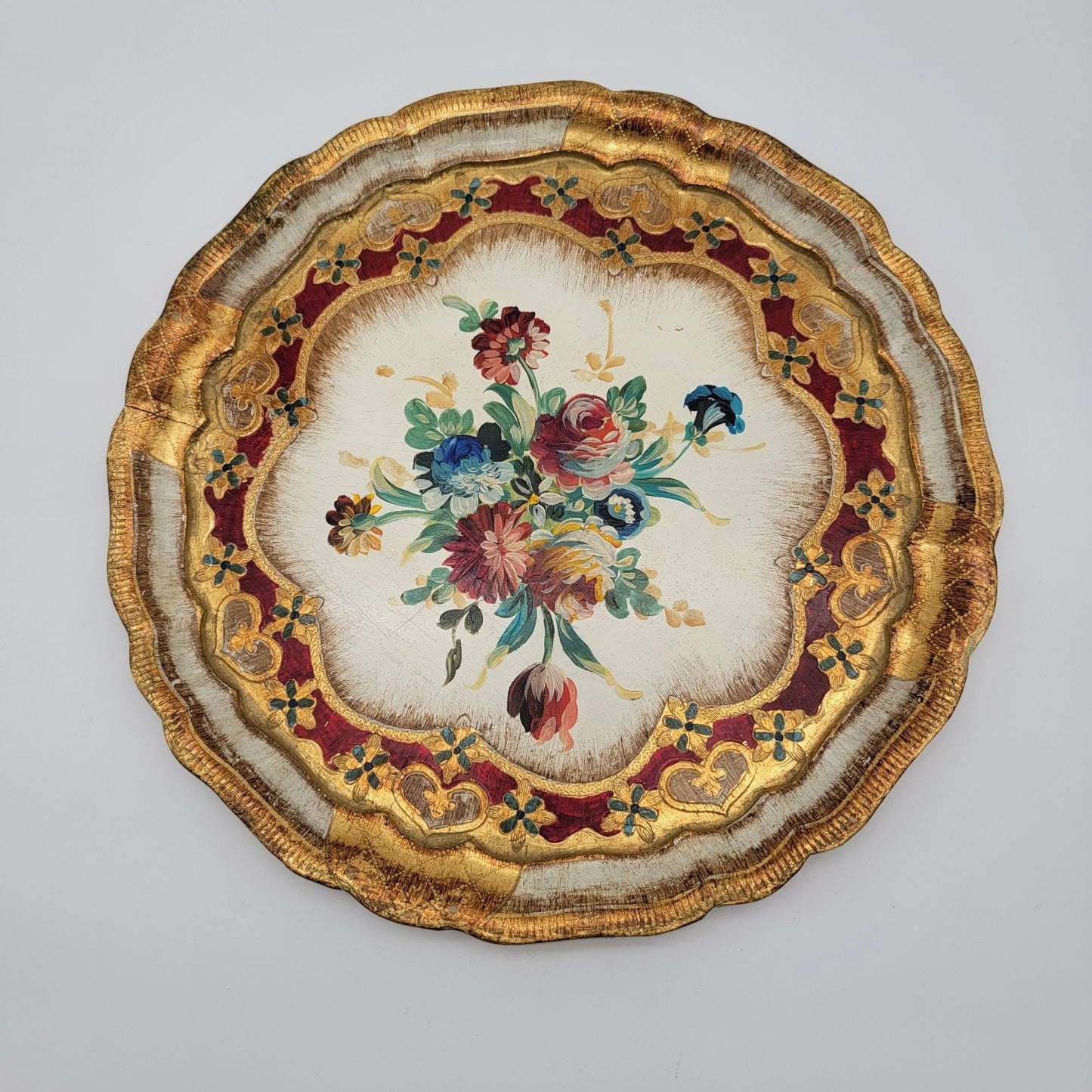 Vintage Italian Florentine Legno Wood Hand-Painted Gold Gilt Tray