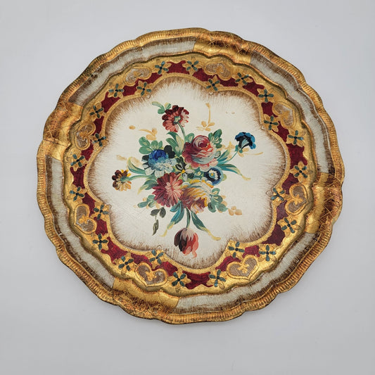Vintage Italian Florentine Legno Wood Hand-Painted Gold Gilt Tray