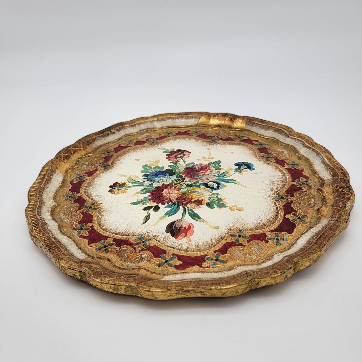 Vintage Italian Florentine Legno Wood Hand-Painted Gold Gilt Tray
