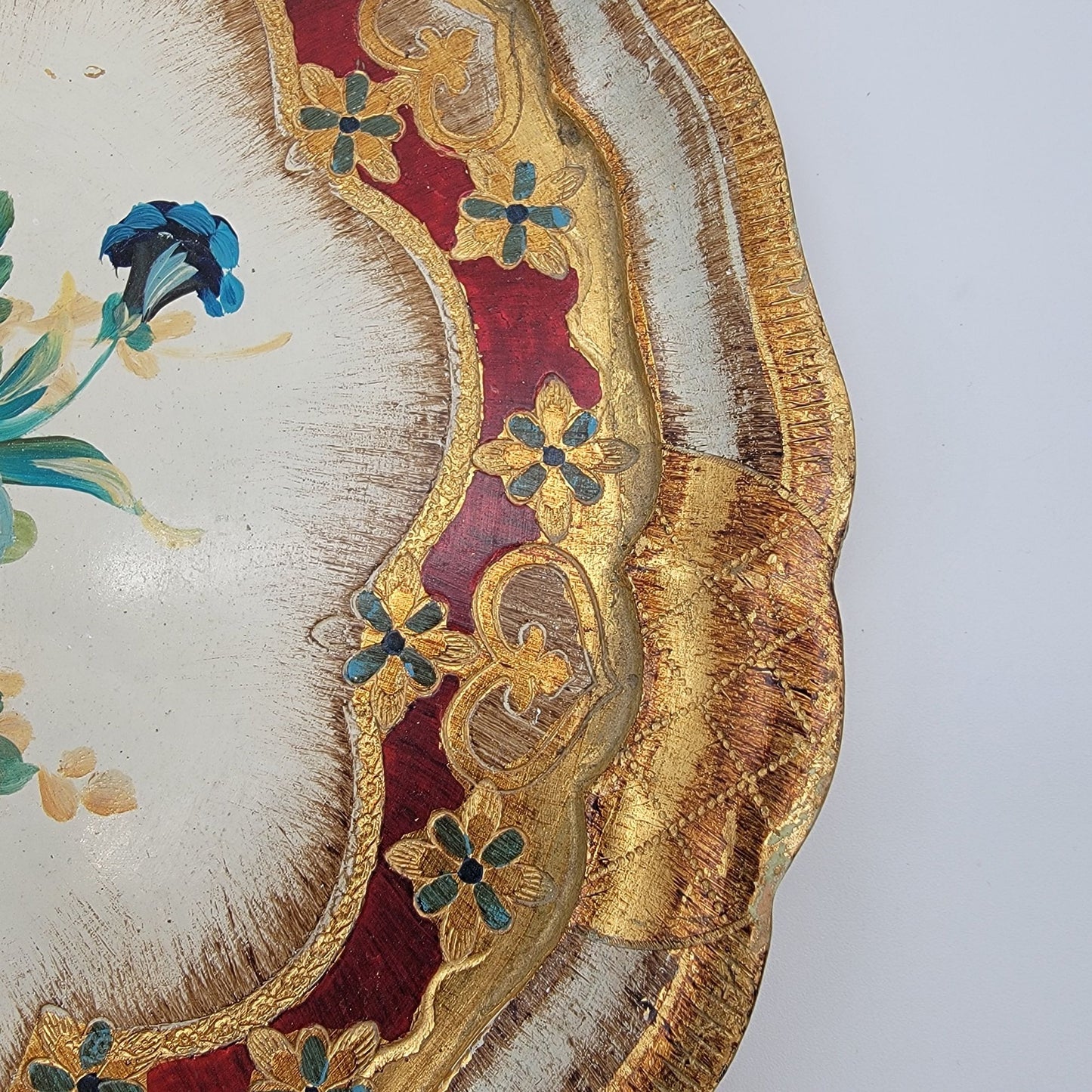 Vintage Italian Florentine Legno Wood Hand-Painted Gold Gilt Tray