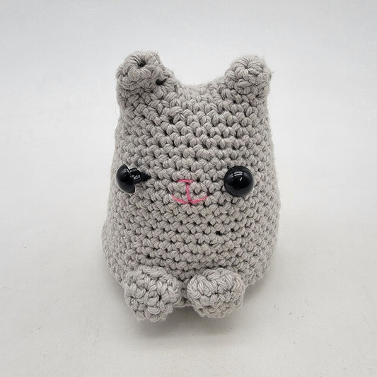 Handcrafted Crochet Dumpling Kitty Grey Cat Plush