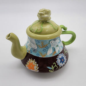 Tracy Porter Julianna Collection Single Serve Teapot With Goldfish & Floral Design