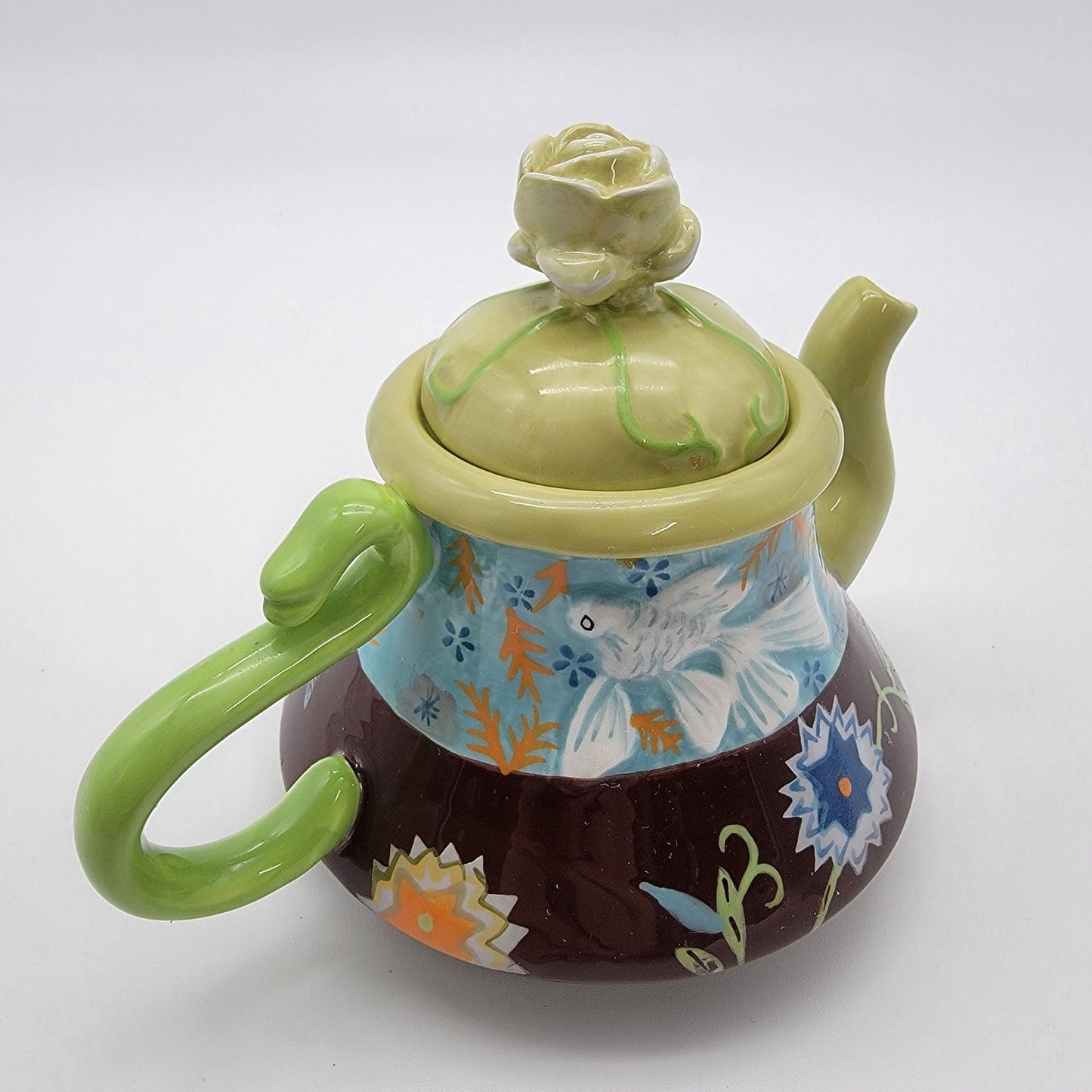 Tracy Porter Julianna Collection Single Serve Teapot With Goldfish & Floral Design
